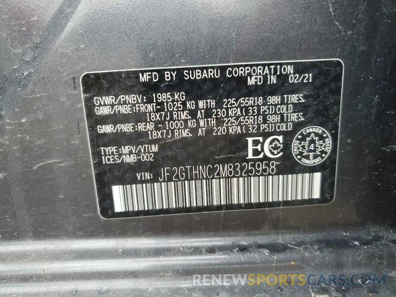 13 Photograph of a damaged car JF2GTHNC2M8325958 SUBARU CROSSTREK 2021
