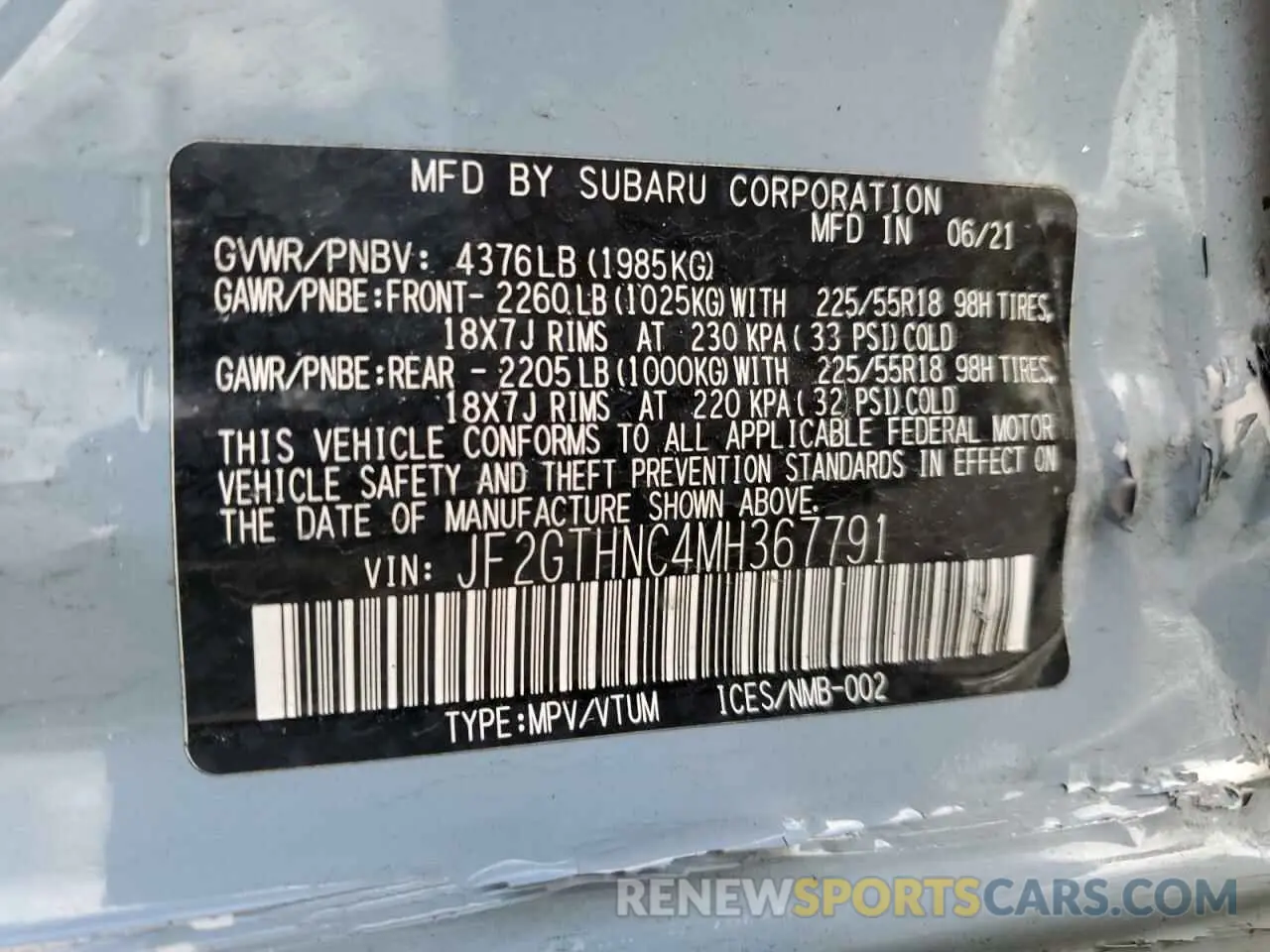 13 Photograph of a damaged car JF2GTHNC4MH367791 SUBARU CROSSTREK 2021