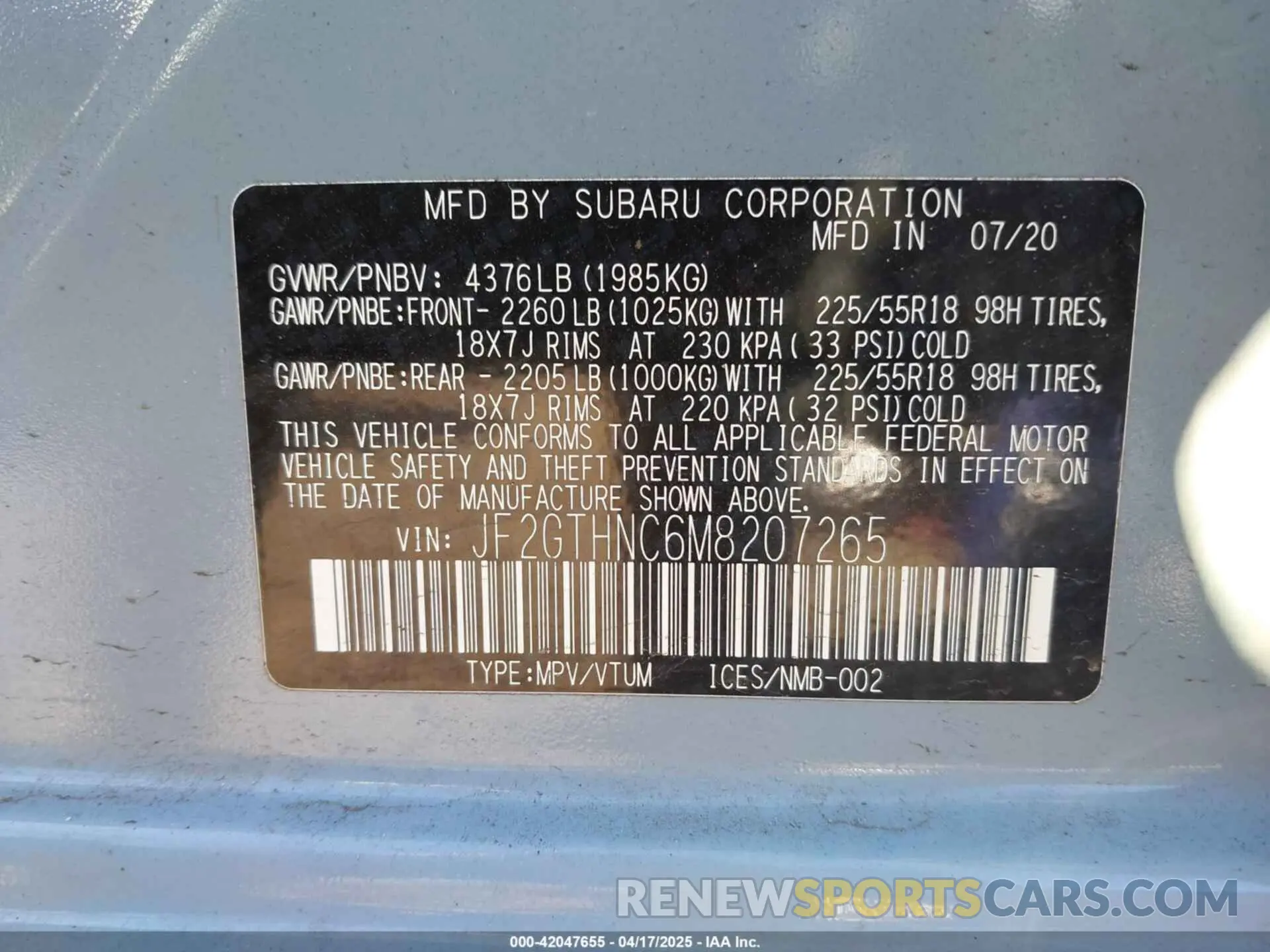 9 Фотография поврежденного автомобиля JF2GTHNC6M8207265 SUBARU CROSSTREK 2021
