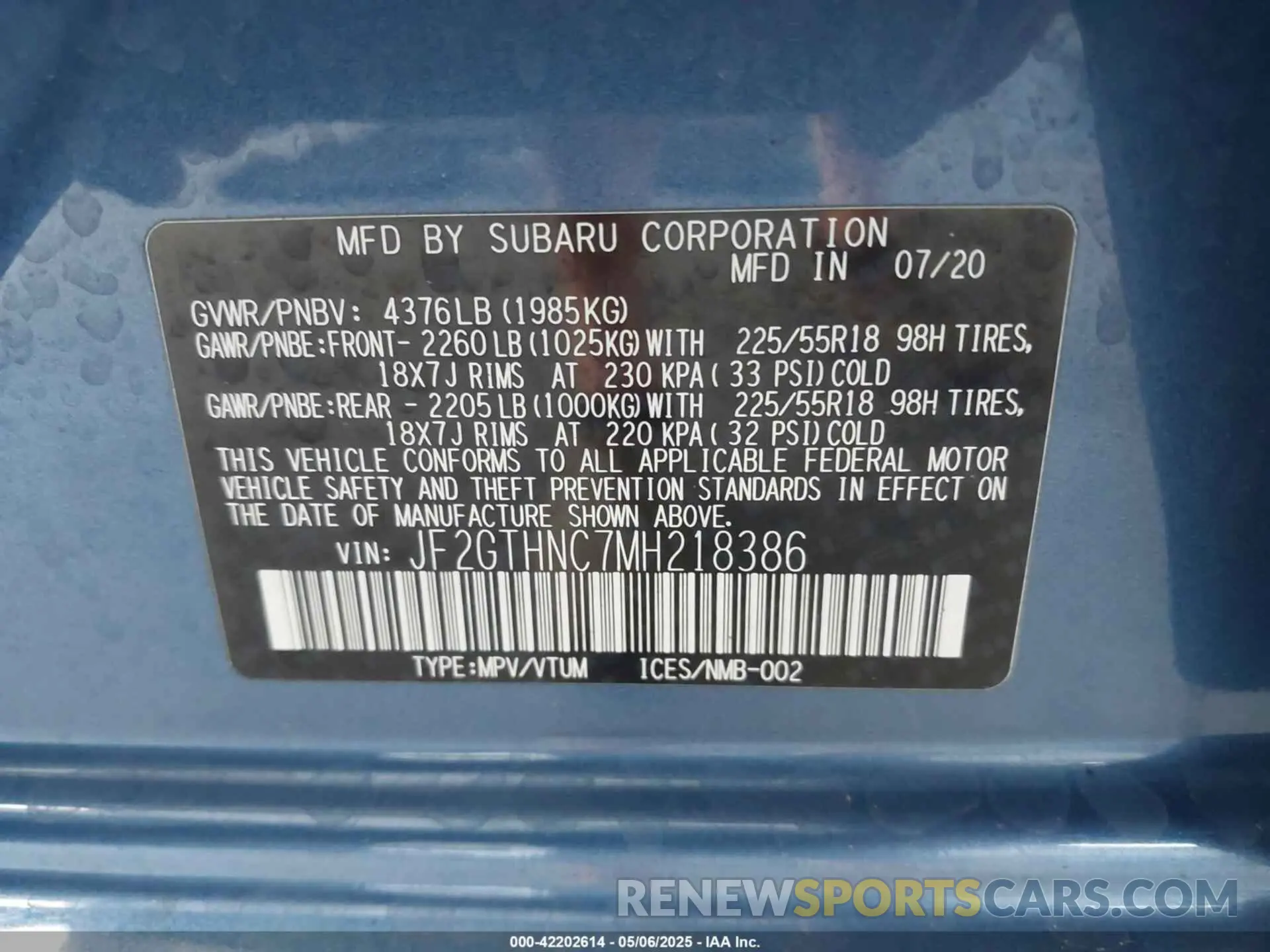 9 Photograph of a damaged car JF2GTHNC7MH218386 SUBARU CROSSTREK 2021