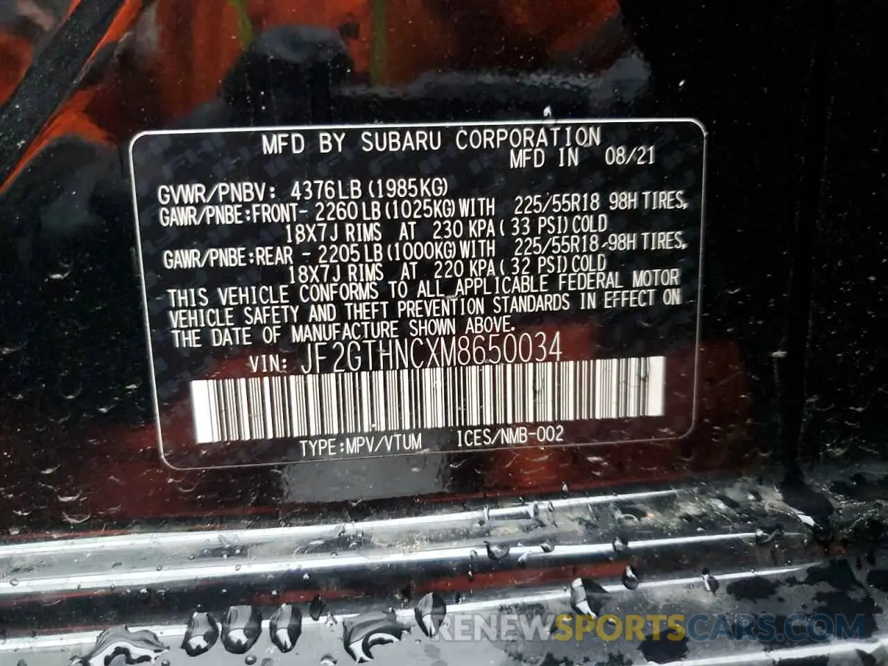 14 Photograph of a damaged car JF2GTHNCXM8650034 SUBARU CROSSTREK 2021