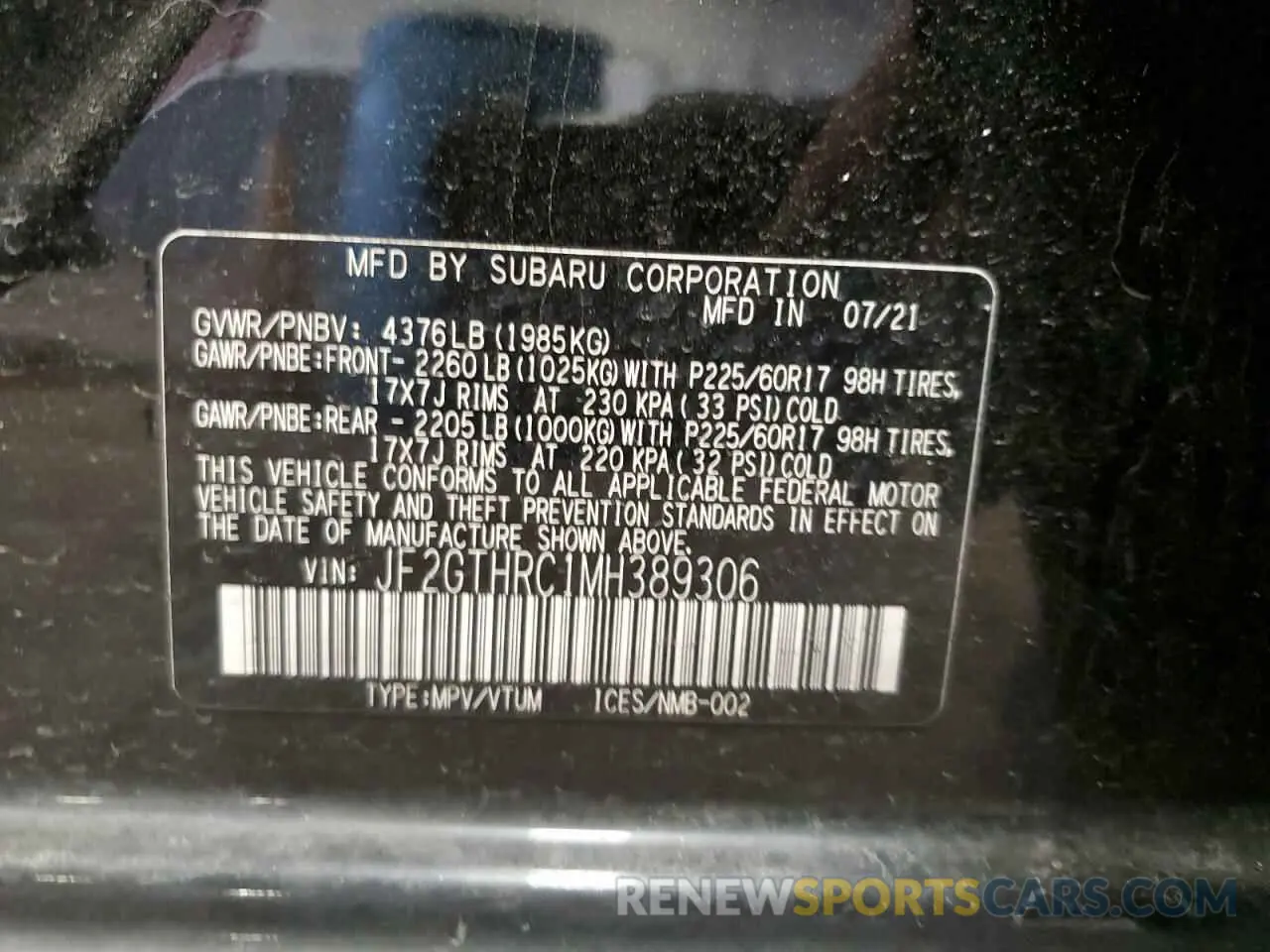 12 Photograph of a damaged car JF2GTHRC1MH389306 SUBARU CROSSTREK 2021