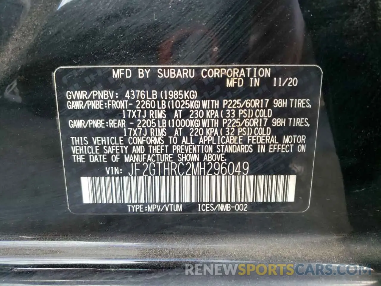 12 Фотография поврежденного автомобиля JF2GTHRC2MH296049 SUBARU CROSSTREK 2021