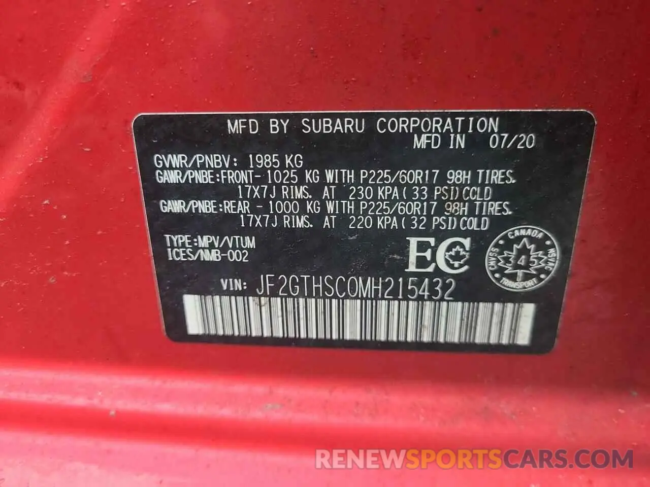 13 Фотография поврежденного автомобиля JF2GTHSC0MH215432 SUBARU CROSSTREK 2021