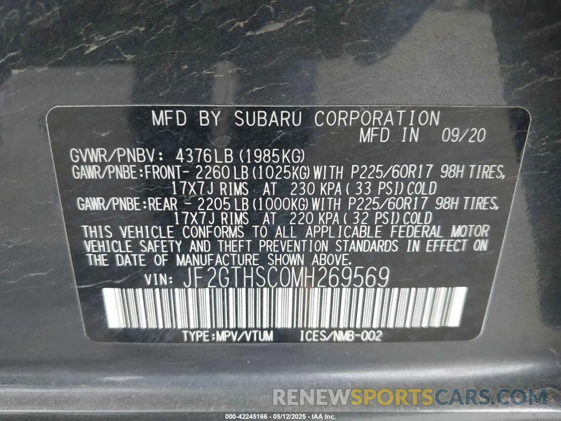 9 Фотография поврежденного автомобиля JF2GTHSC0MH269569 SUBARU CROSSTREK 2021