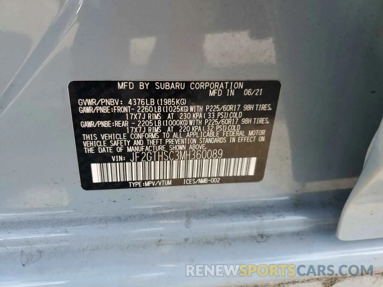 14 Фотография поврежденного автомобиля JF2GTHSC3MH360089 SUBARU CROSSTREK 2021