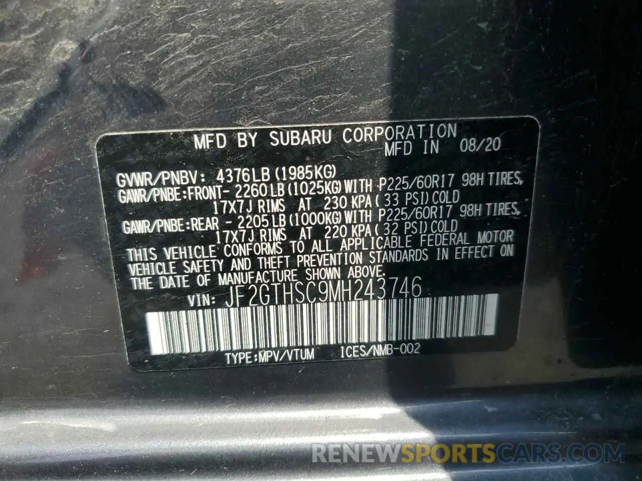 12 Photograph of a damaged car JF2GTHSC9MH243746 SUBARU CROSSTREK 2021