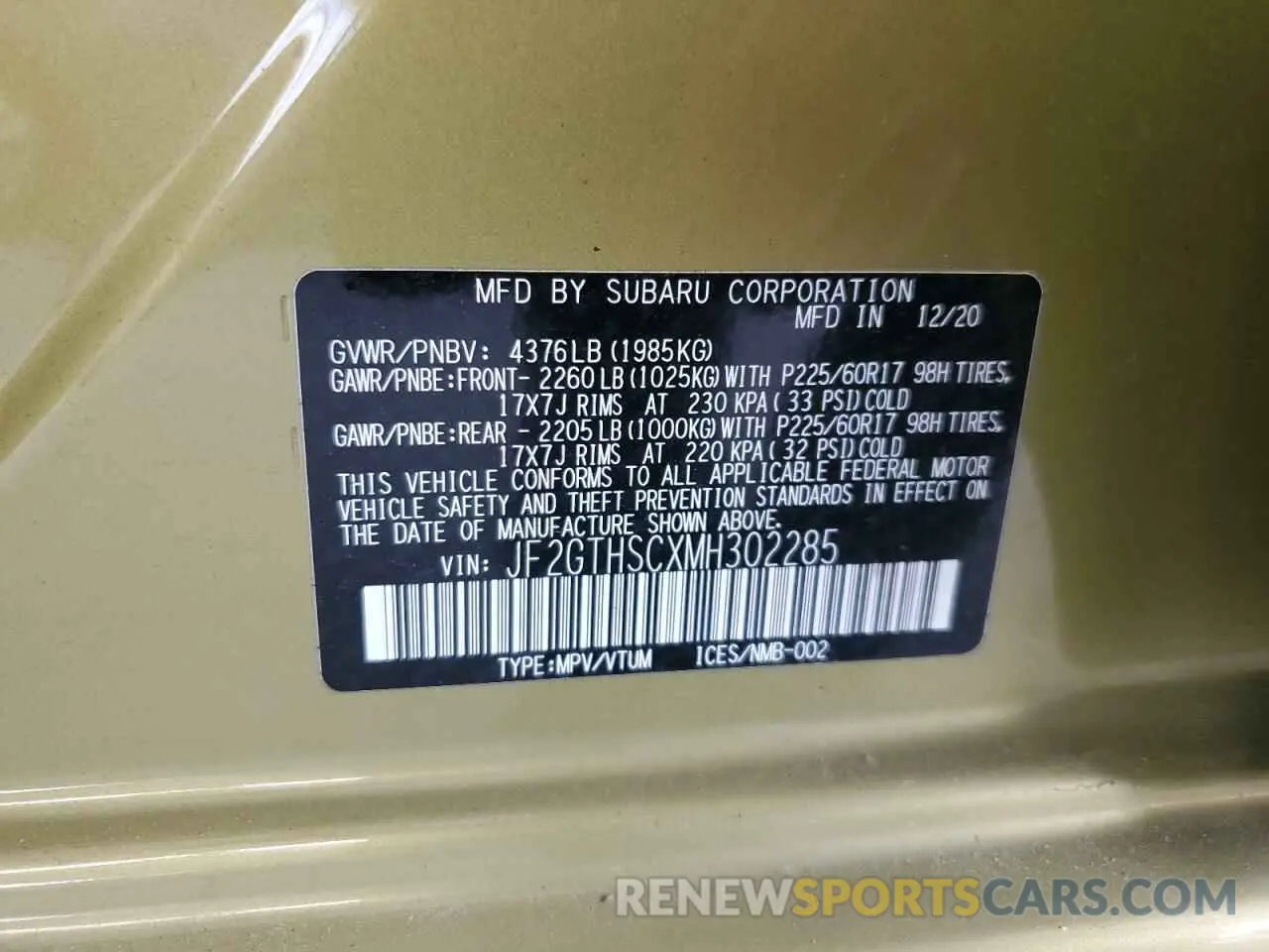 13 Photograph of a damaged car JF2GTHSCXMH302285 SUBARU CROSSTREK 2021