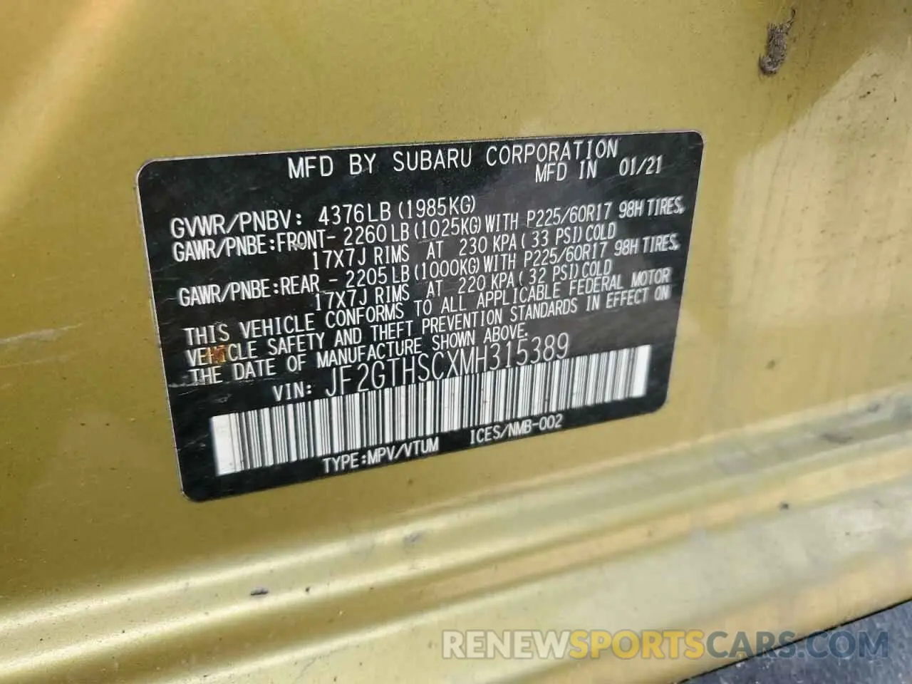 13 Photograph of a damaged car JF2GTHSCXMH315389 SUBARU CROSSTREK 2021