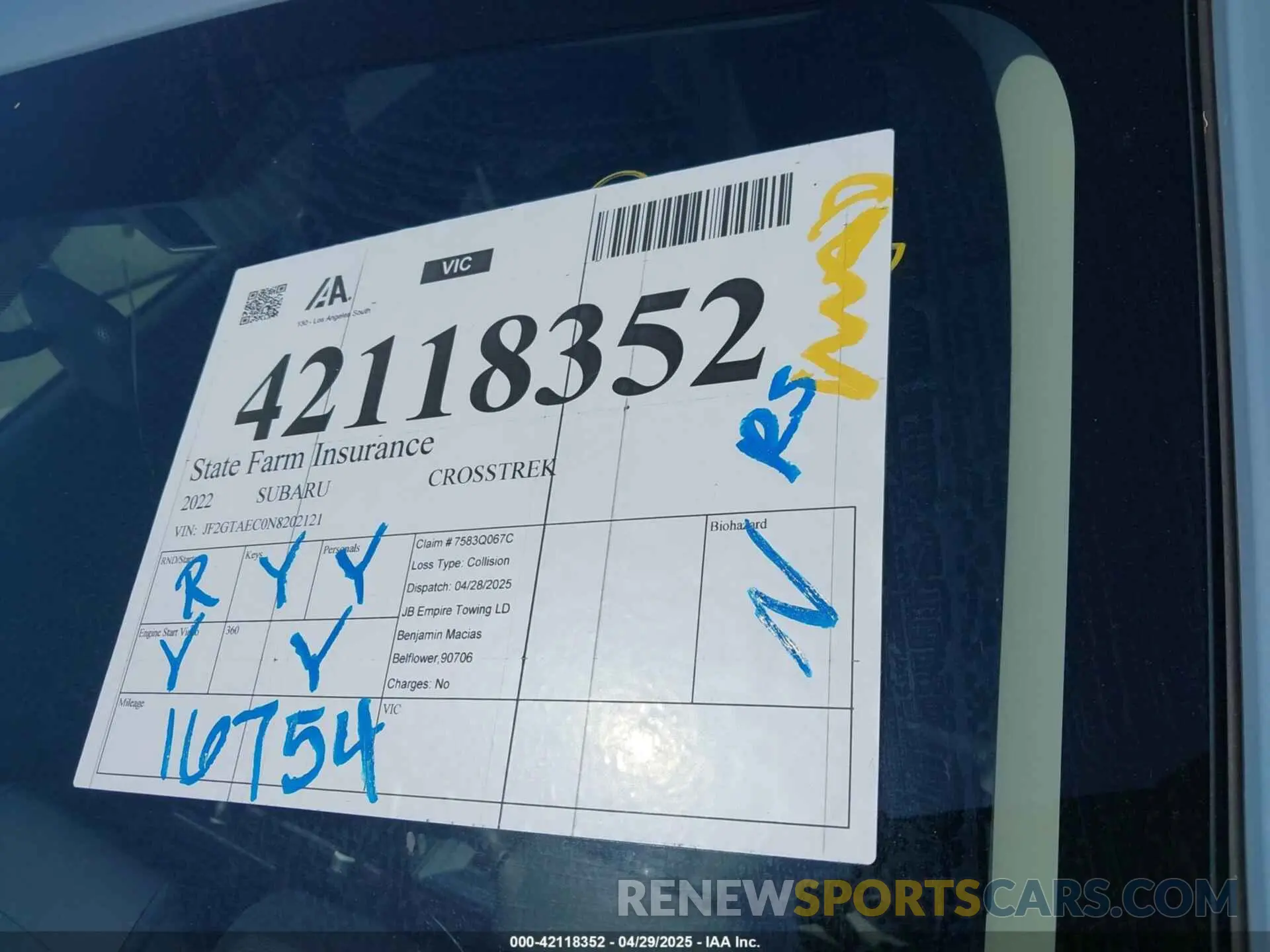 18 Фотография поврежденного автомобиля JF2GTAEC0N8202121 SUBARU CROSSTREK 2022