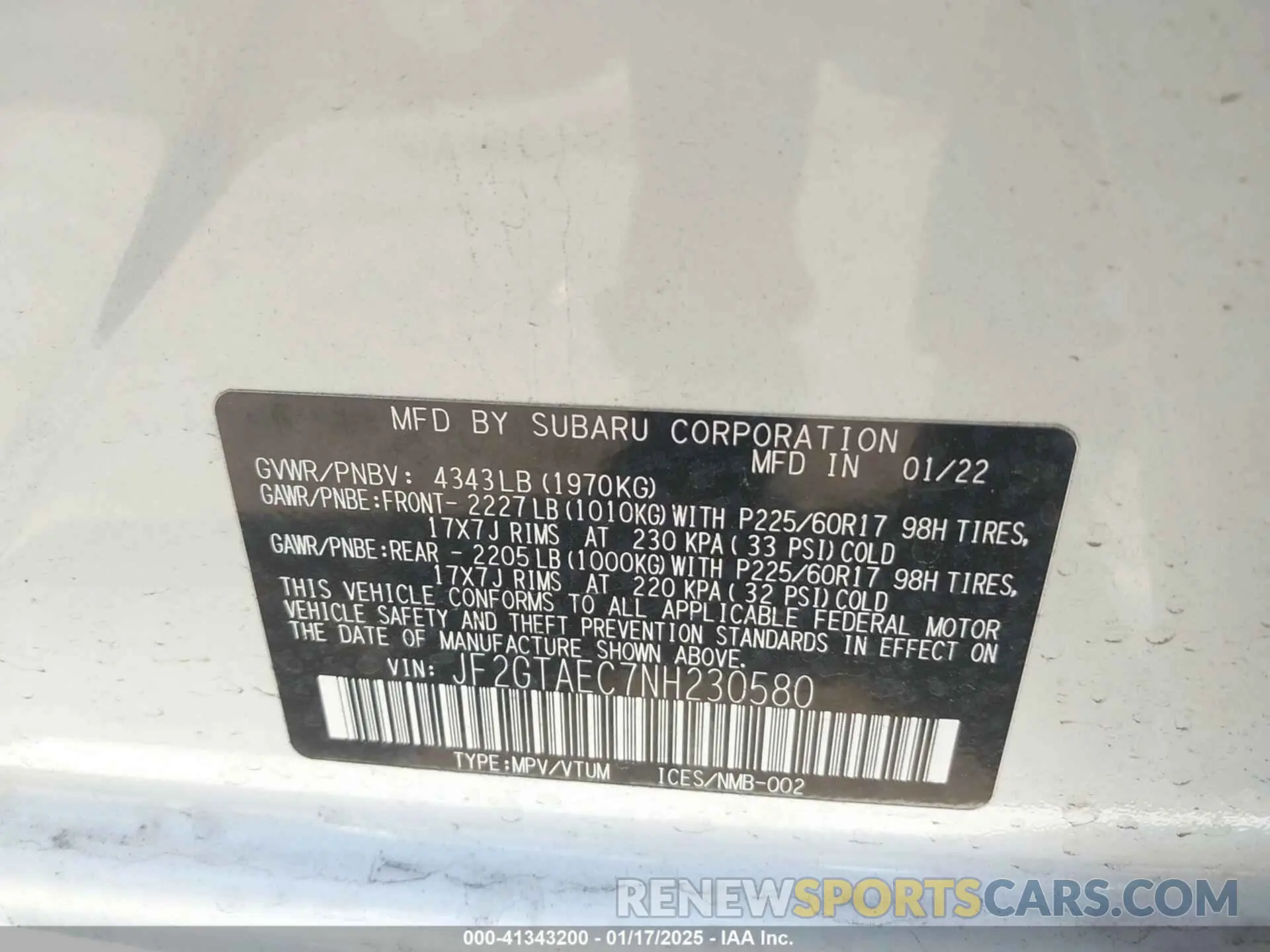 9 Photograph of a damaged car JF2GTAEC7NH230580 SUBARU CROSSTREK 2022