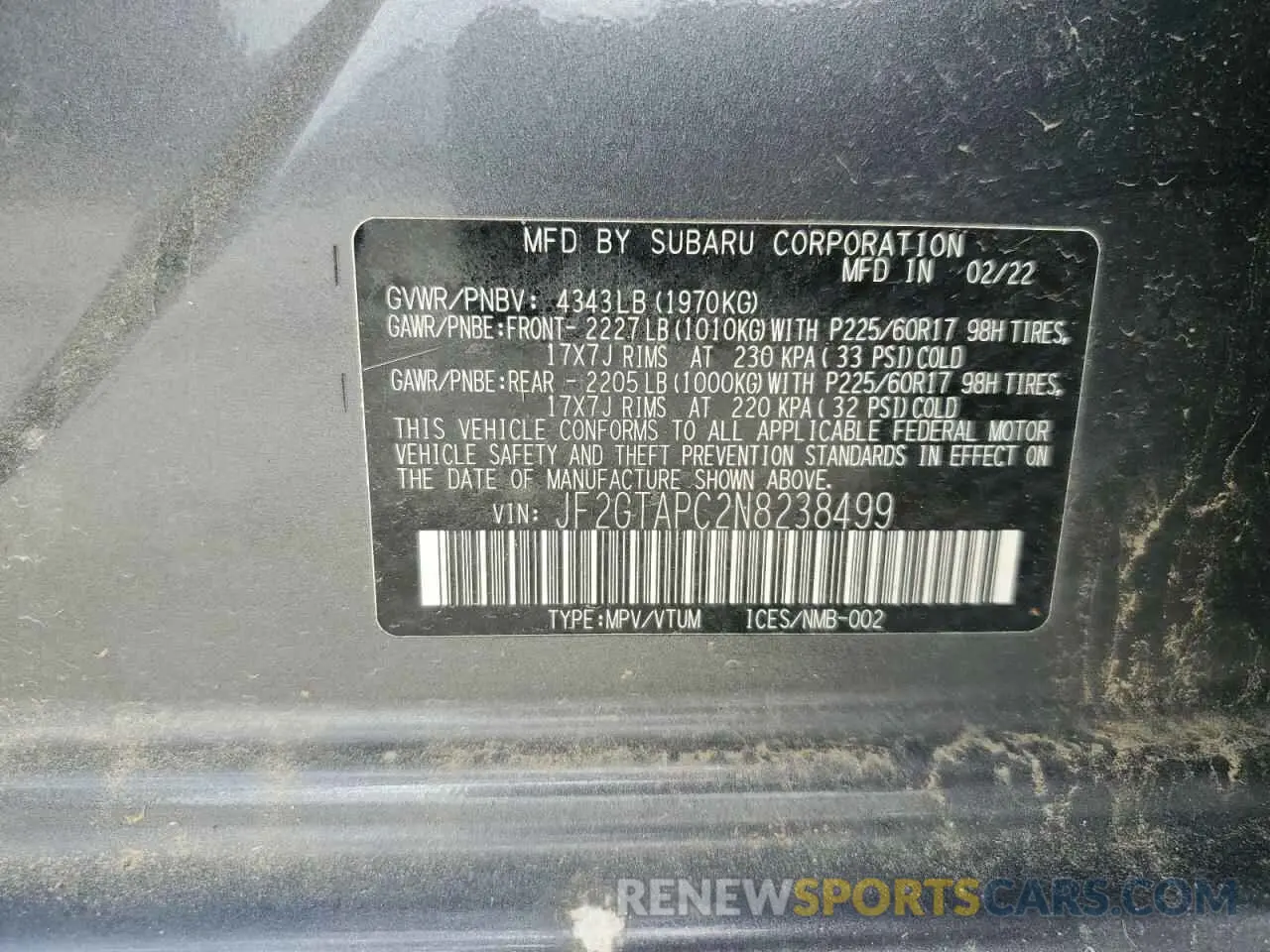 13 Photograph of a damaged car JF2GTAPC2N8238499 SUBARU CROSSTREK 2022