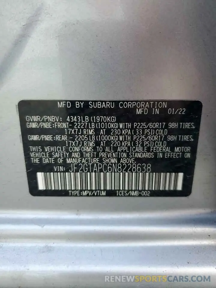 14 Photograph of a damaged car JF2GTAPC6N8228638 SUBARU CROSSTREK 2022