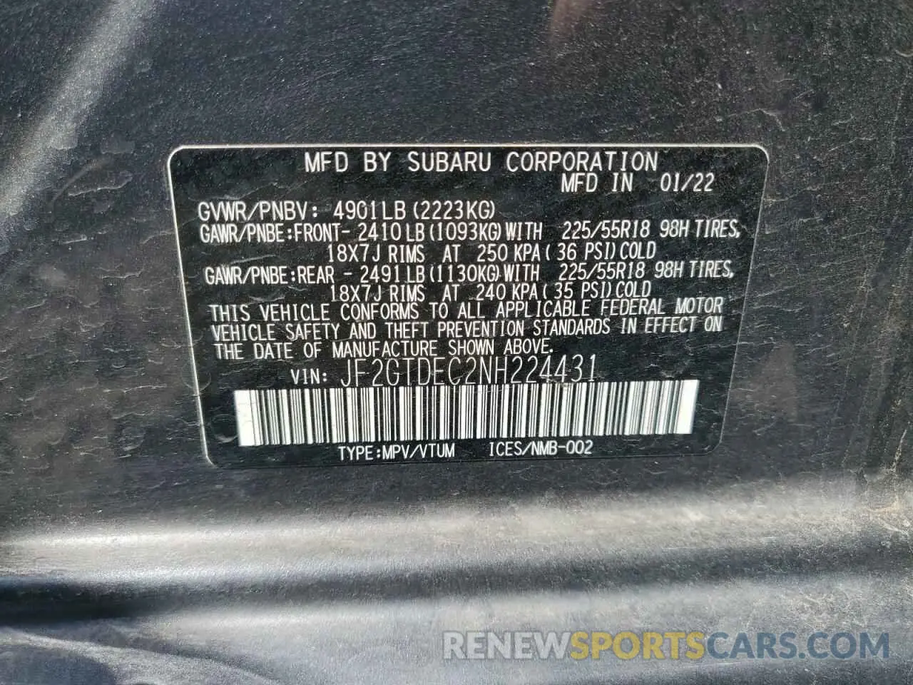 13 Photograph of a damaged car JF2GTDEC2NH224431 SUBARU CROSSTREK 2022