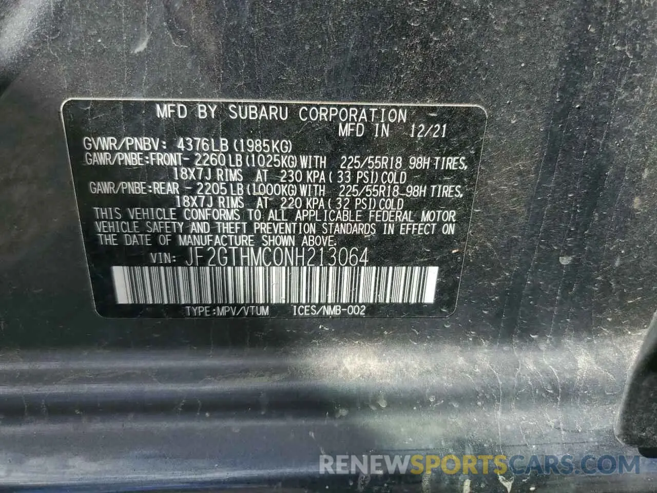 14 Фотография поврежденного автомобиля JF2GTHMC0NH213064 SUBARU CROSSTREK 2022