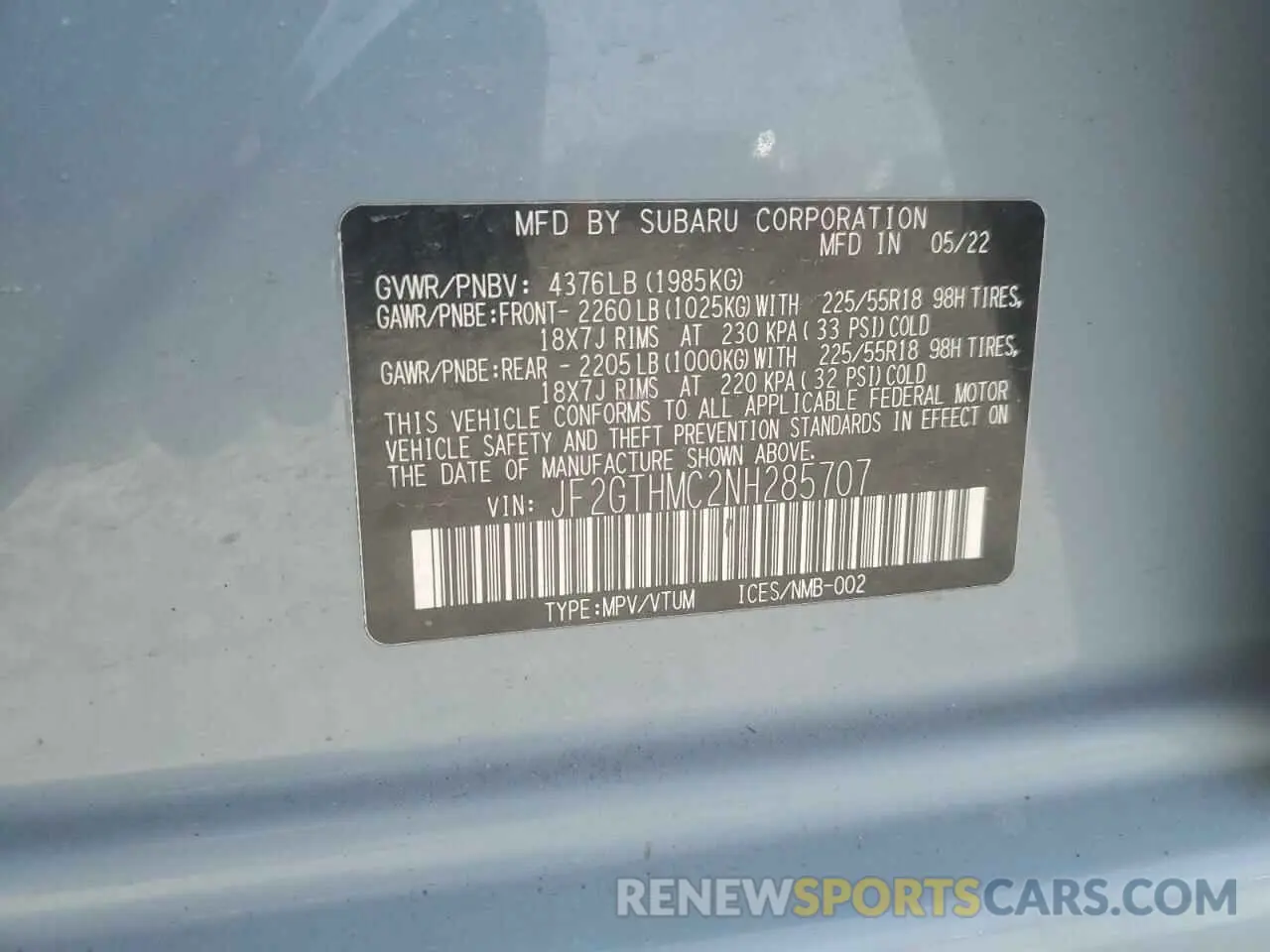14 Photograph of a damaged car JF2GTHMC2NH285707 SUBARU CROSSTREK 2022