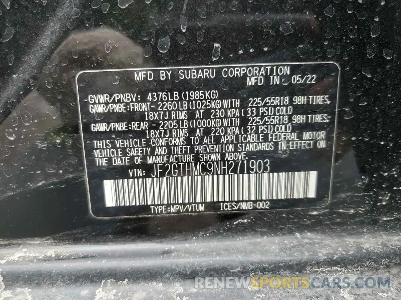 14 Фотография поврежденного автомобиля JF2GTHMC9NH271903 SUBARU CROSSTREK 2022