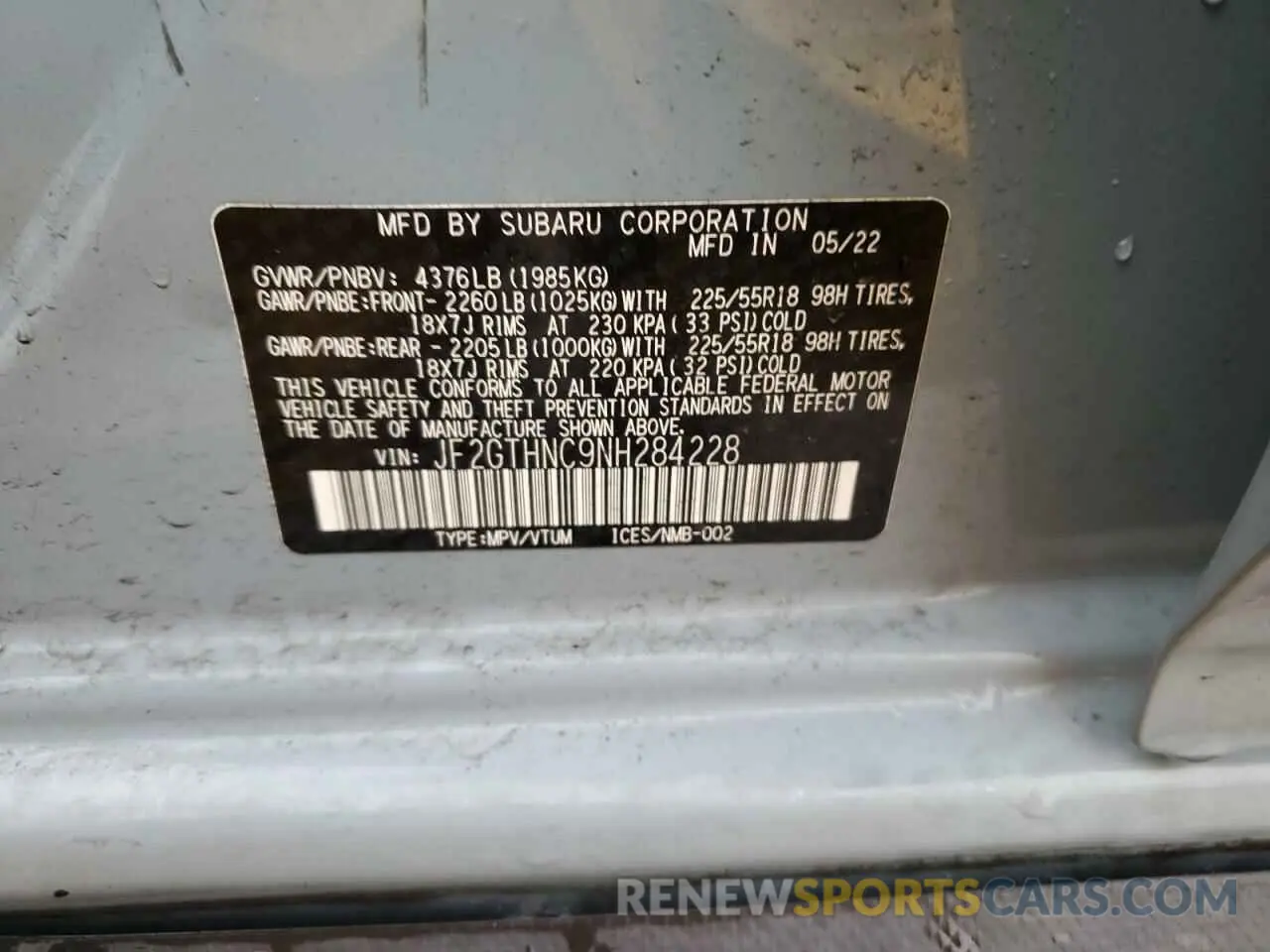 12 Photograph of a damaged car JF2GTHNC9NH284228 SUBARU CROSSTREK 2022