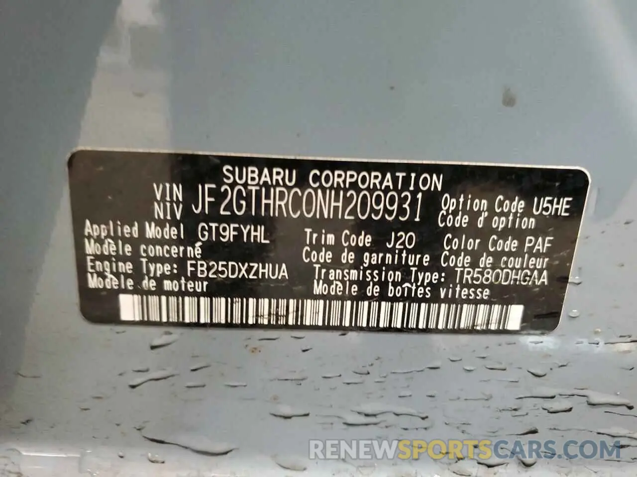 12 Фотография поврежденного автомобиля JF2GTHRC0NH209931 SUBARU CROSSTREK 2022