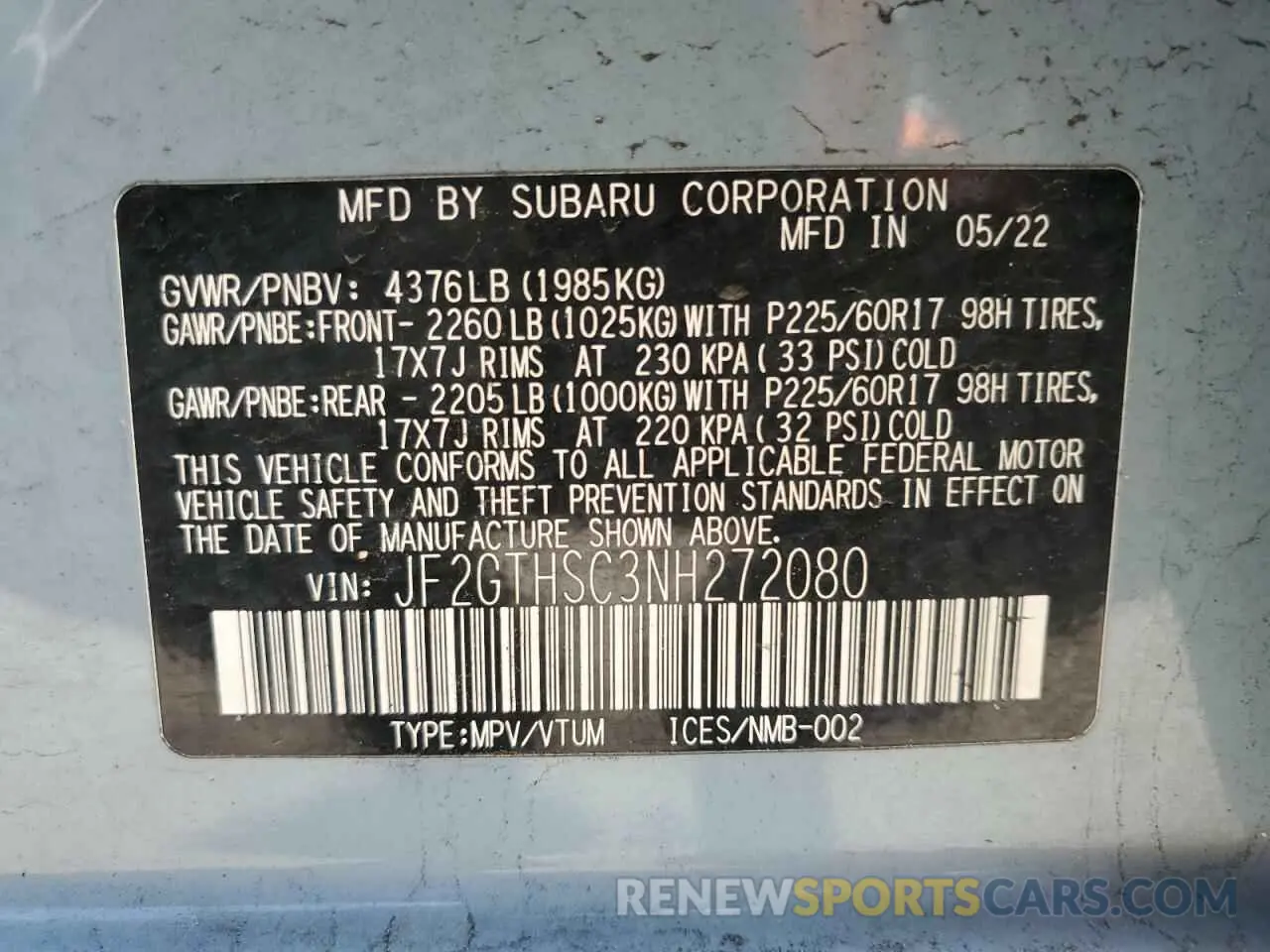13 Photograph of a damaged car JF2GTHSC3NH272080 SUBARU CROSSTREK 2022