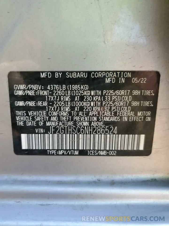 13 Photograph of a damaged car JF2GTHSC6NH286524 SUBARU CROSSTREK 2022