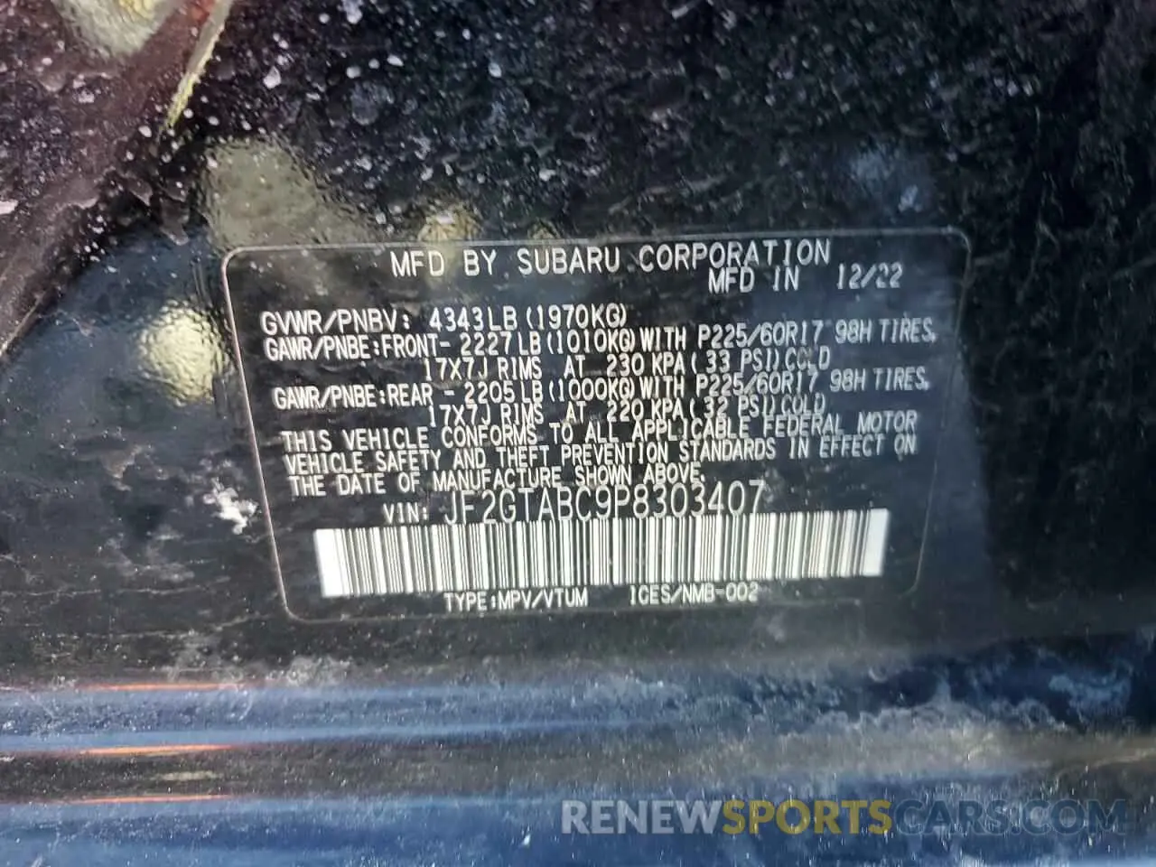 13 Фотография поврежденного автомобиля JF2GTABC9P8303407 SUBARU CROSSTREK 2023