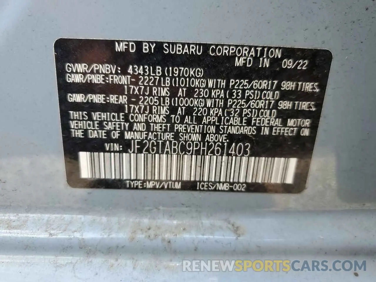 13 Photograph of a damaged car JF2GTABC9PH261403 SUBARU CROSSTREK 2023