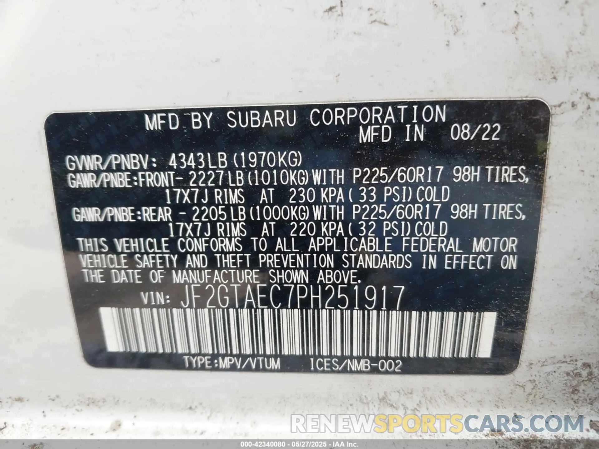 9 Фотография поврежденного автомобиля JF2GTAEC7PH251917 SUBARU CROSSTREK 2023