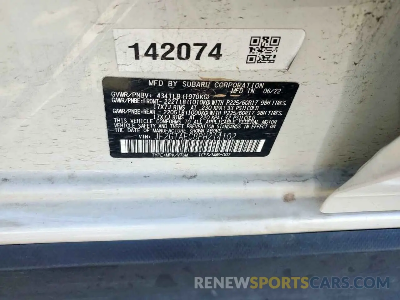 12 Photograph of a damaged car JF2GTAEC8PH214102 SUBARU CROSSTREK 2023