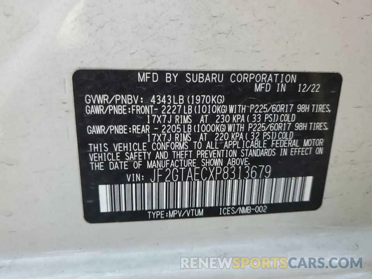14 Фотография поврежденного автомобиля JF2GTAECXP8313679 SUBARU CROSSTREK 2023