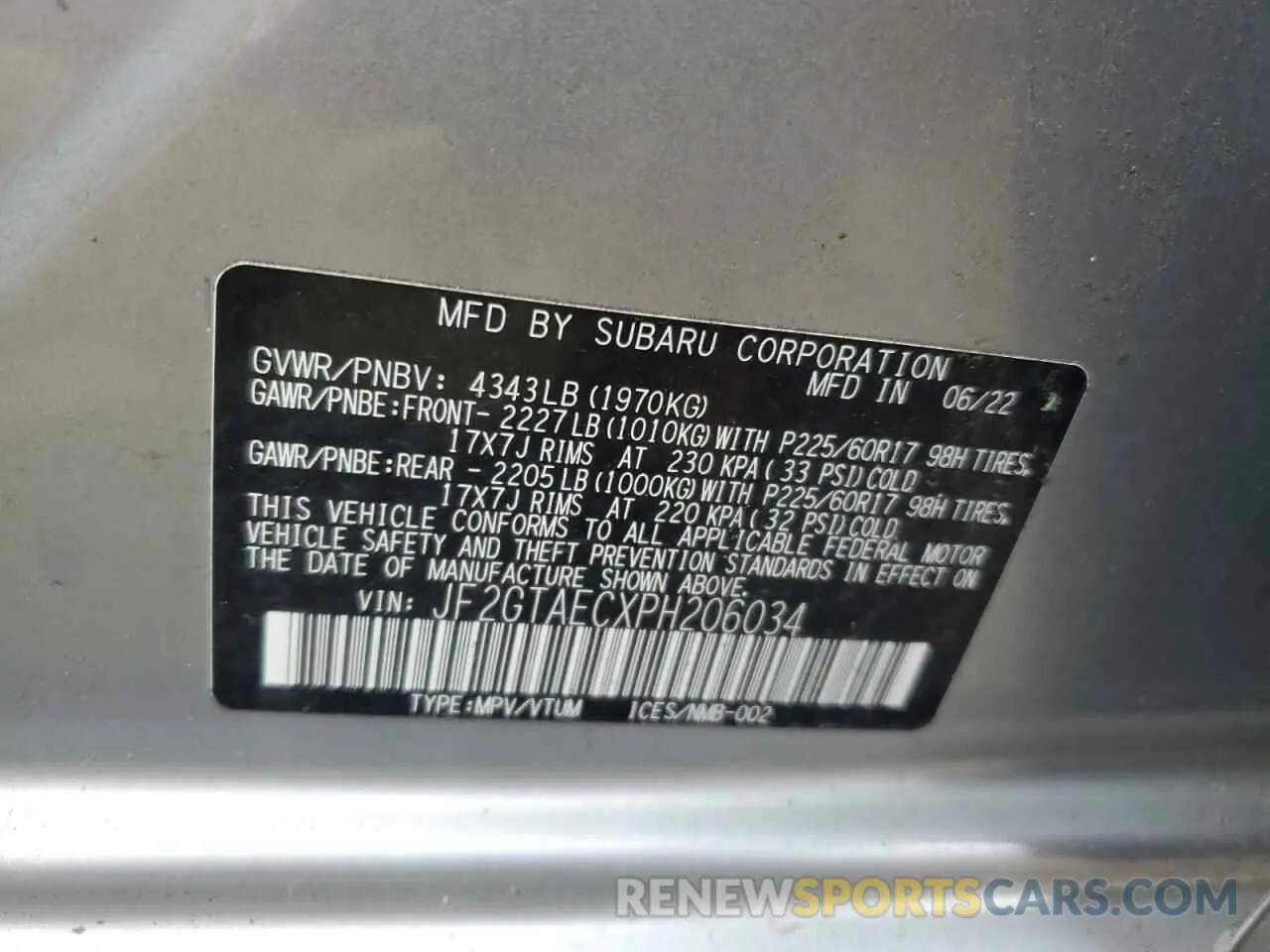 14 Photograph of a damaged car JF2GTAECXPH206034 SUBARU CROSSTREK 2023