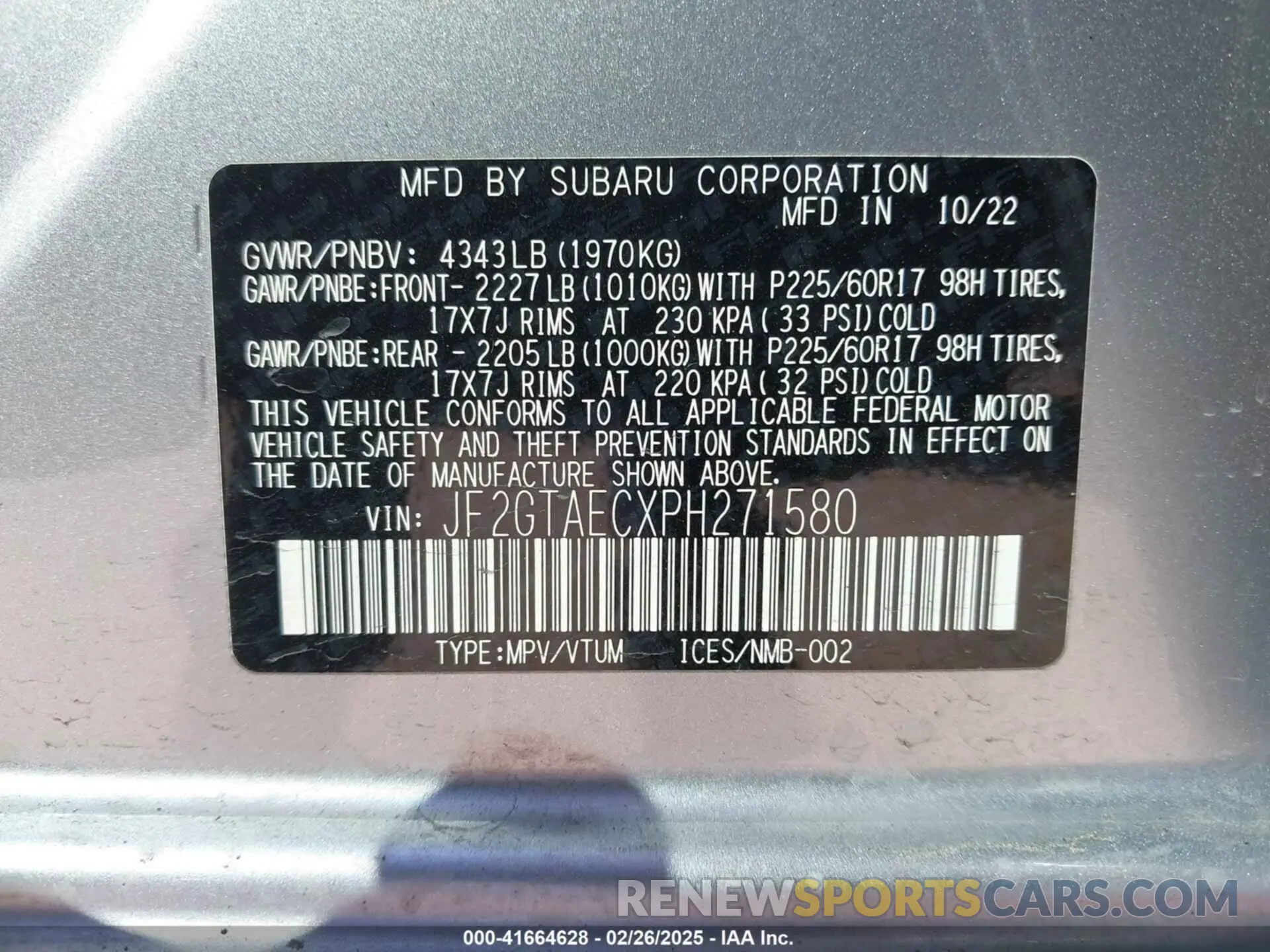 9 Фотография поврежденного автомобиля JF2GTAECXPH271580 SUBARU CROSSTREK 2023