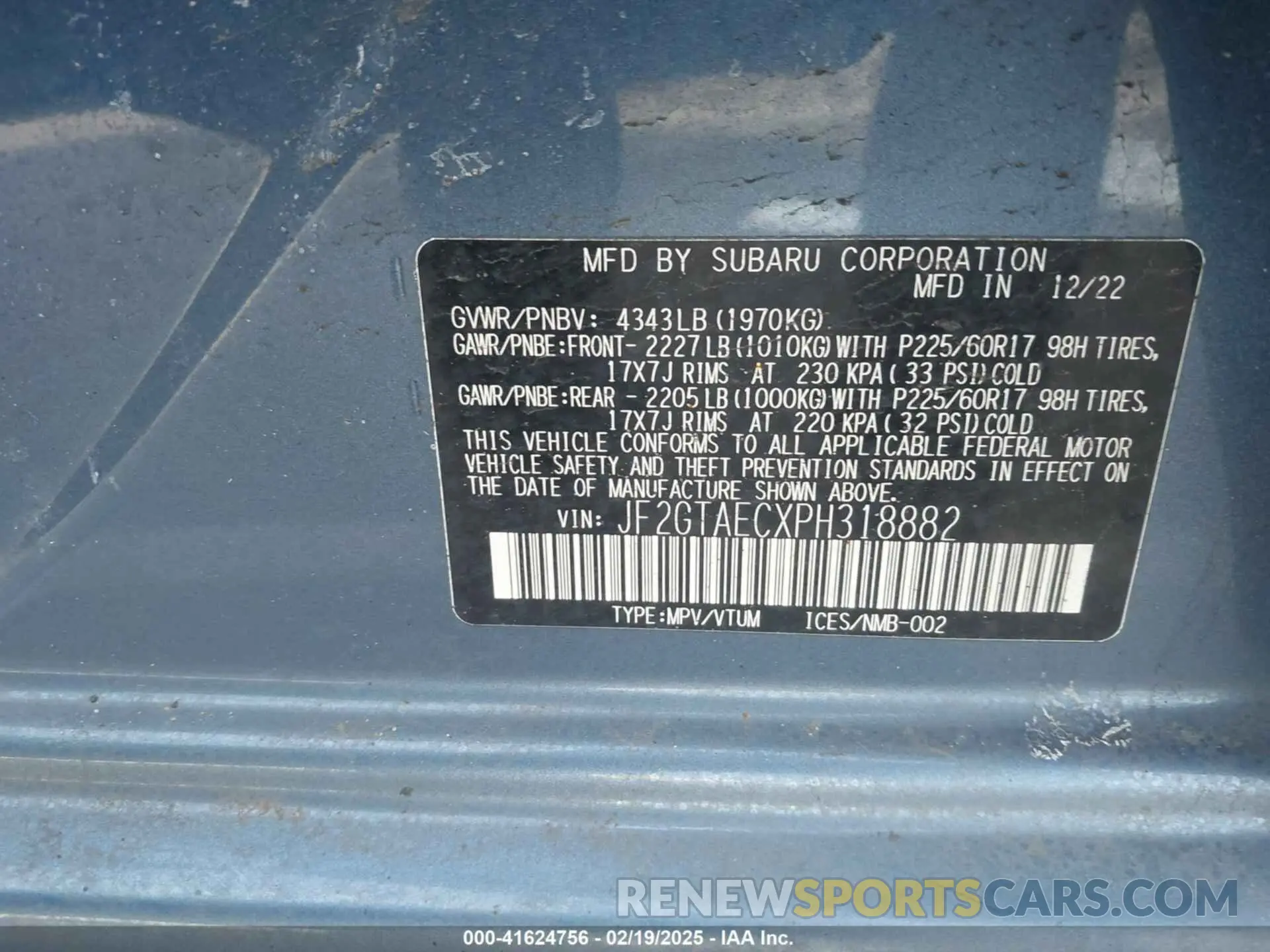 9 Фотография поврежденного автомобиля JF2GTAECXPH318882 SUBARU CROSSTREK 2023