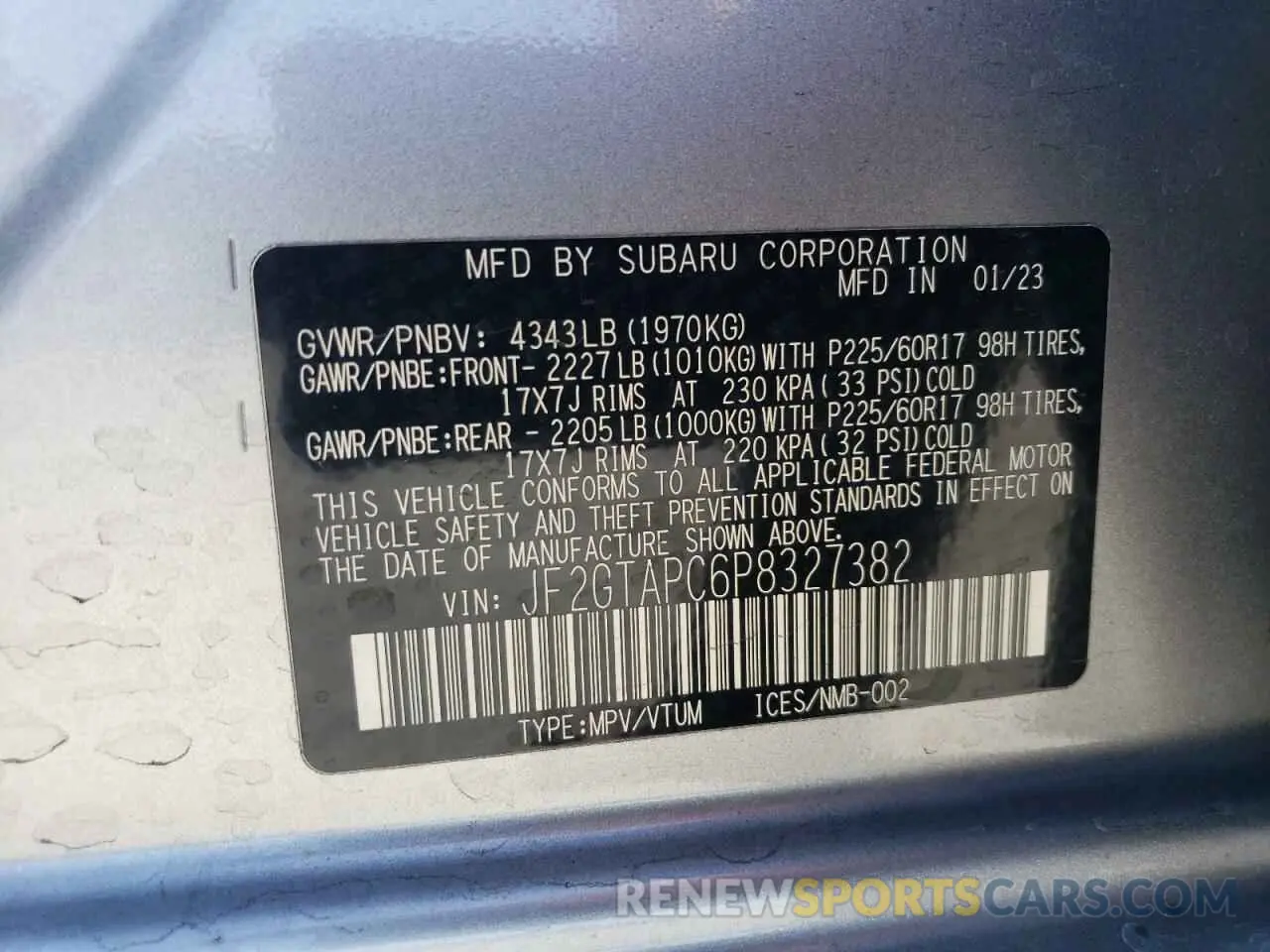14 Фотография поврежденного автомобиля JF2GTAPC6P8327382 SUBARU CROSSTREK 2023