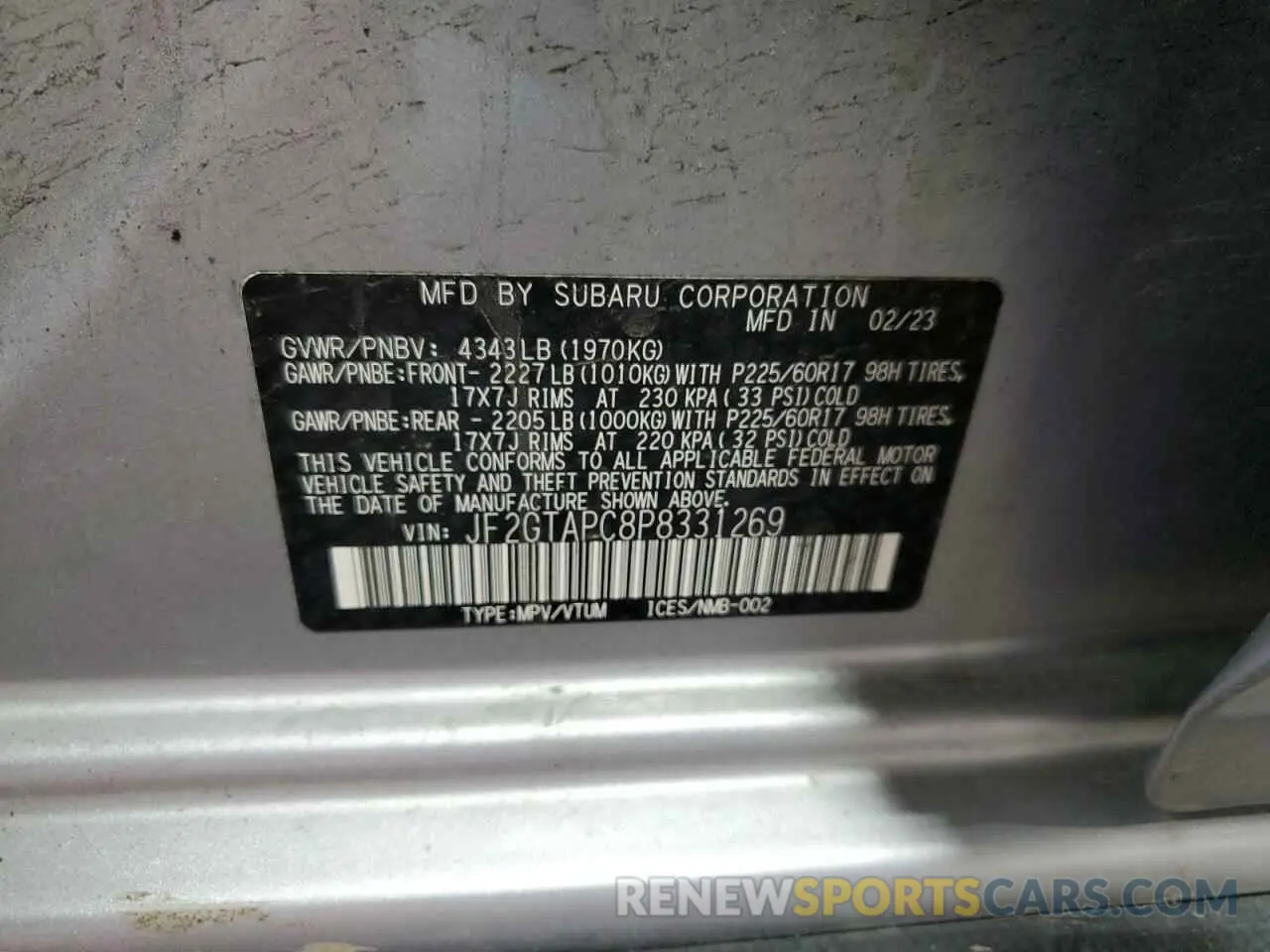 13 Фотография поврежденного автомобиля JF2GTAPC8P8331269 SUBARU CROSSTREK 2023