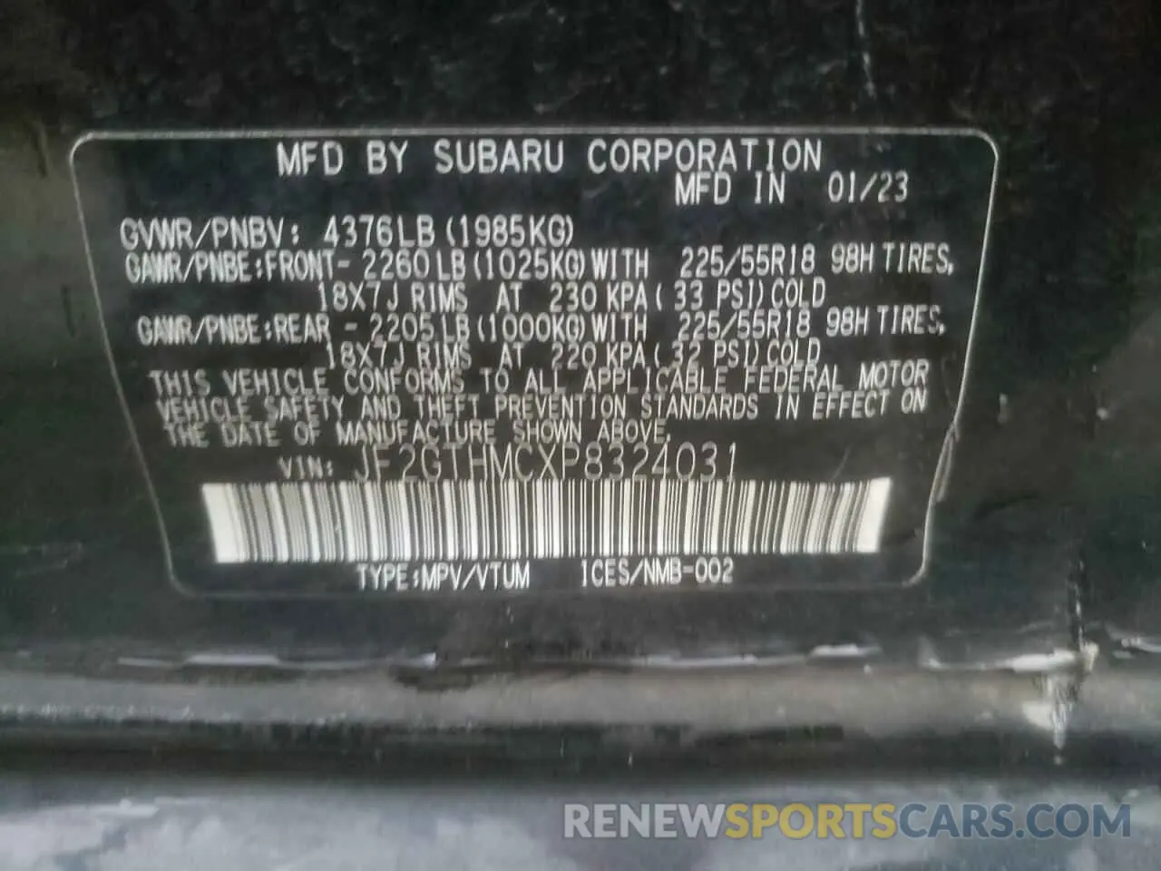 14 Photograph of a damaged car JF2GTHMCXP8324031 SUBARU CROSSTREK 2023