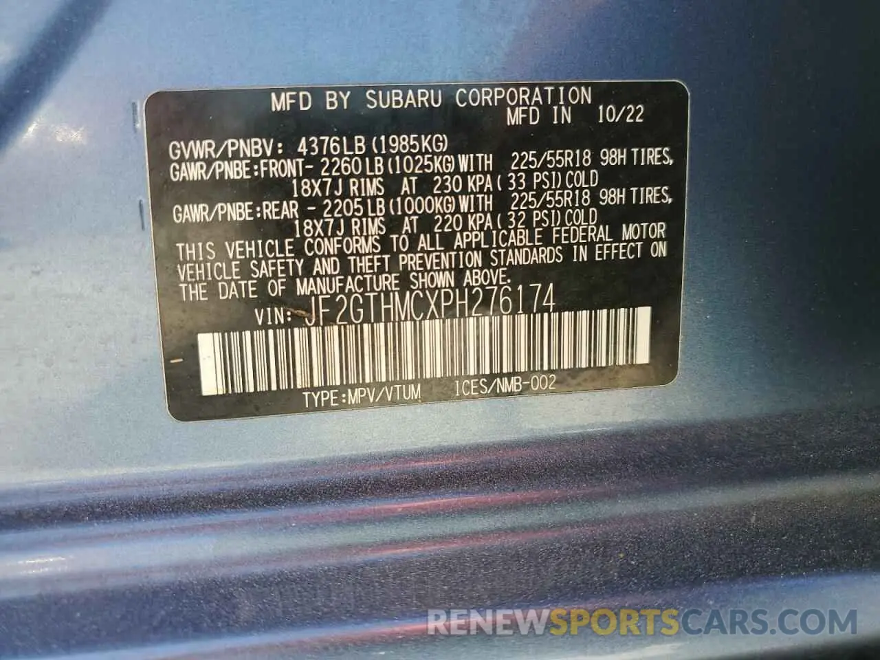 13 Фотография поврежденного автомобиля JF2GTHMCXPH276174 SUBARU CROSSTREK 2023