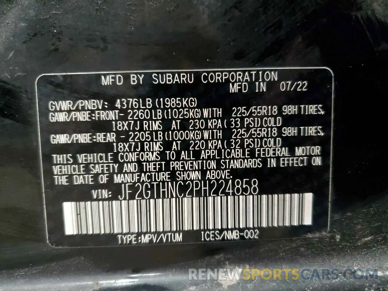 13 Photograph of a damaged car JF2GTHNC2PH224858 SUBARU CROSSTREK 2023