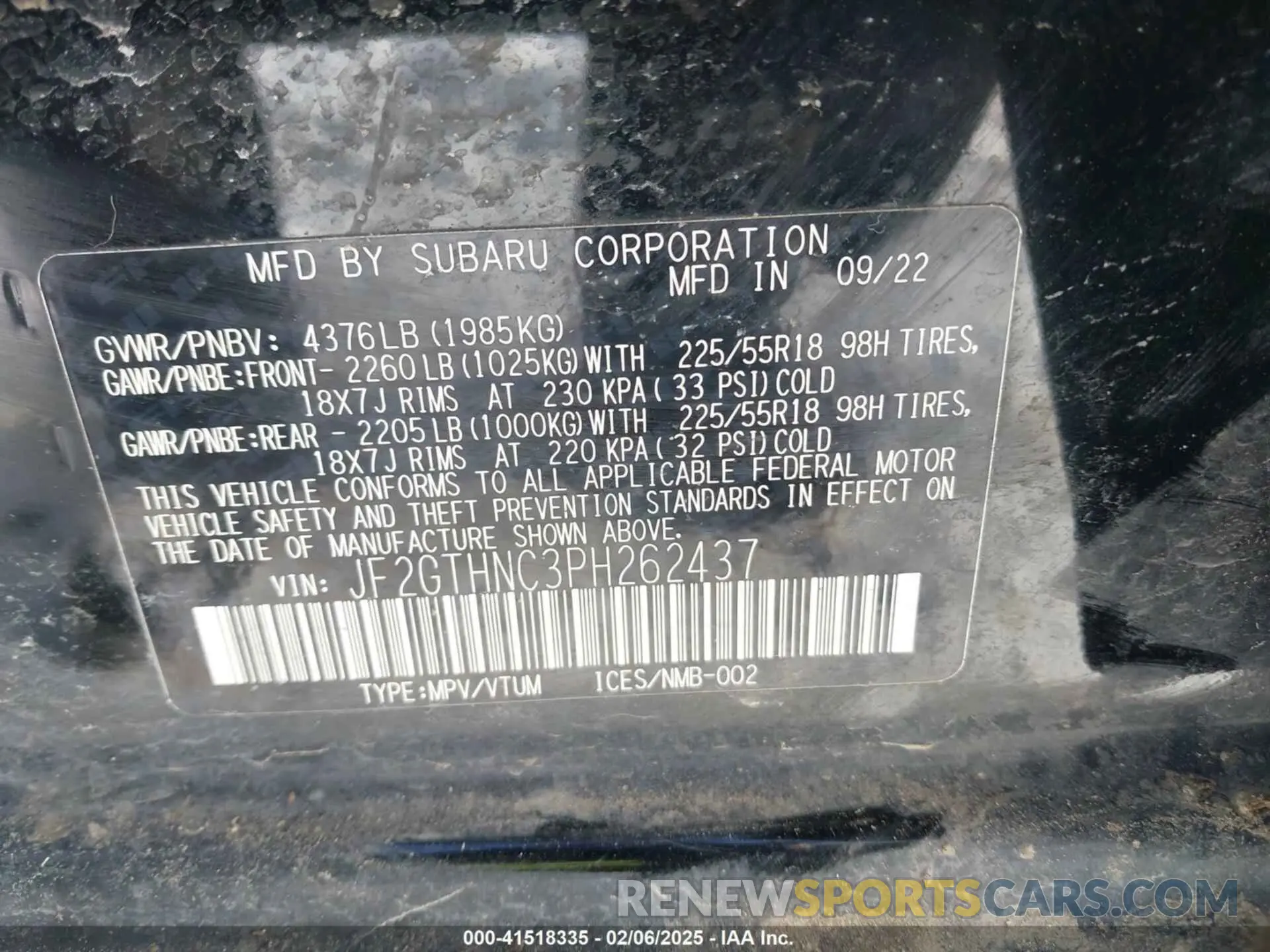 9 Фотография поврежденного автомобиля JF2GTHNC3PH262437 SUBARU CROSSTREK 2023