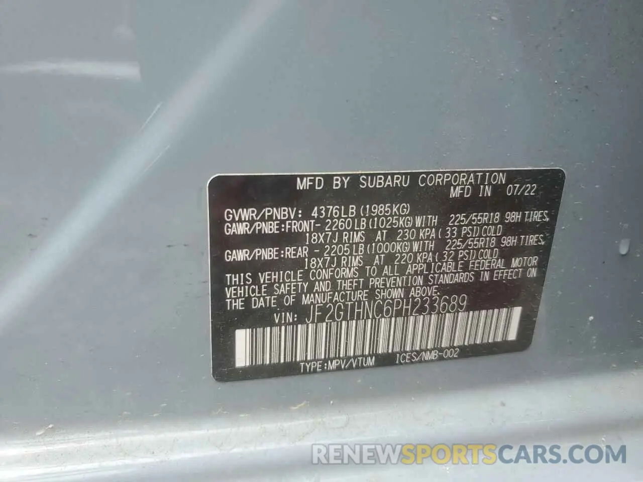 13 Photograph of a damaged car JF2GTHNC6PH233689 SUBARU CROSSTREK 2023