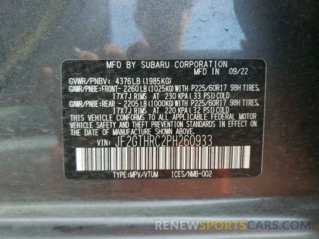 13 Photograph of a damaged car JF2GTHRC2PH260933 SUBARU CROSSTREK 2023