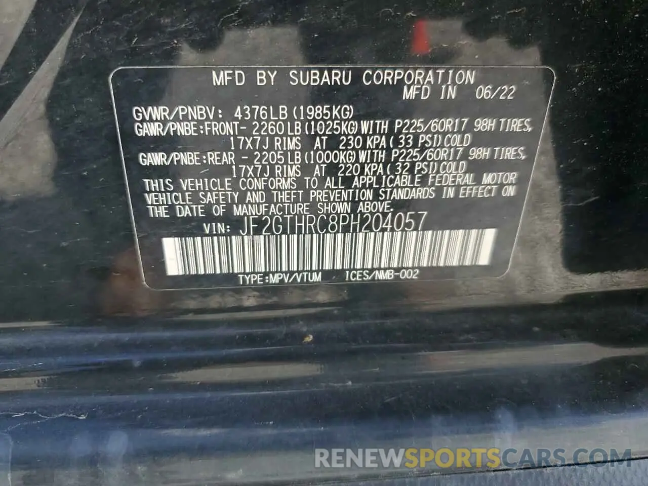 13 Photograph of a damaged car JF2GTHRC8PH204057 SUBARU CROSSTREK 2023