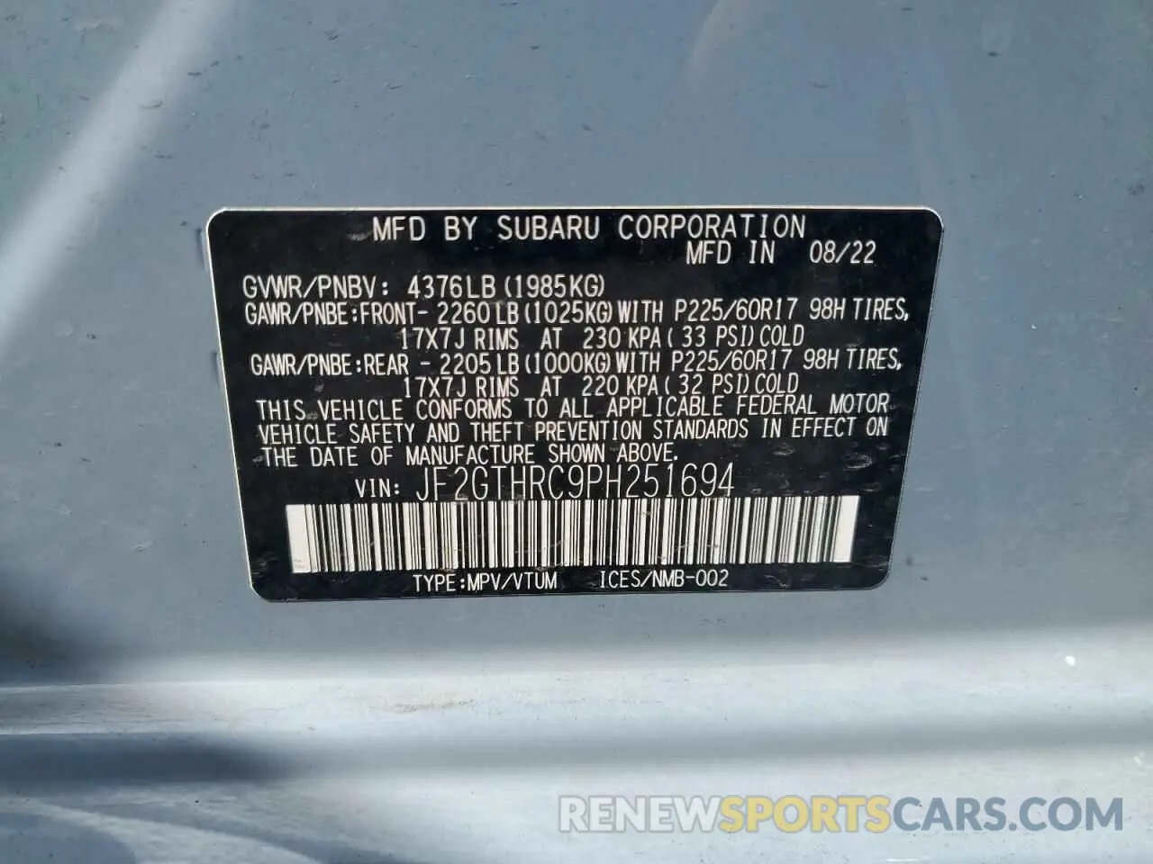 12 Photograph of a damaged car JF2GTHRC9PH251694 SUBARU CROSSTREK 2023