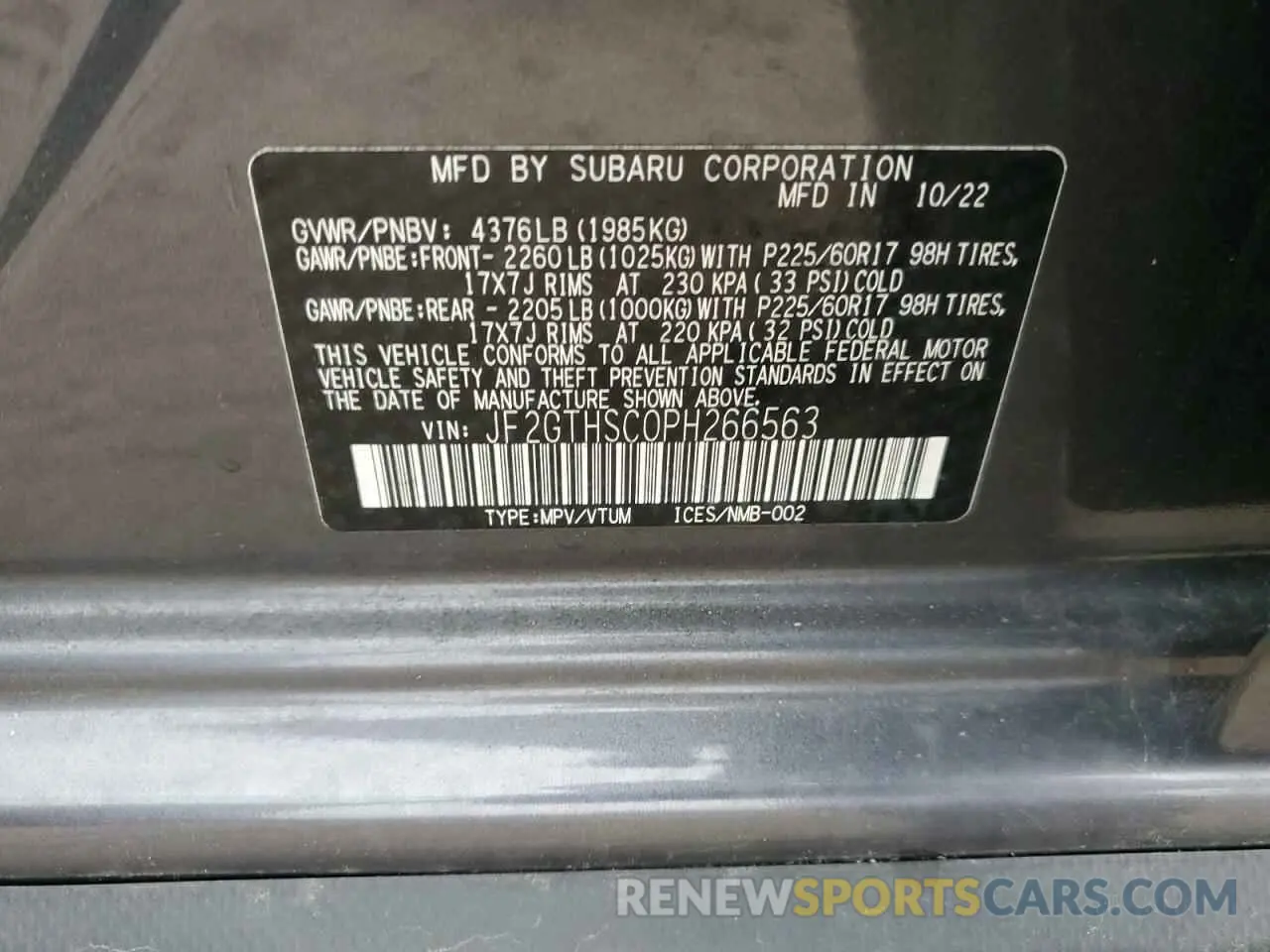 12 Photograph of a damaged car JF2GTHSC0PH266563 SUBARU CROSSTREK 2023