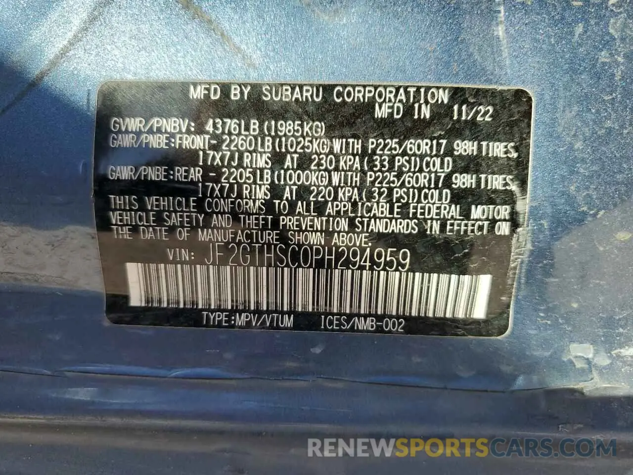 13 Фотография поврежденного автомобиля JF2GTHSC0PH294959 SUBARU CROSSTREK 2023