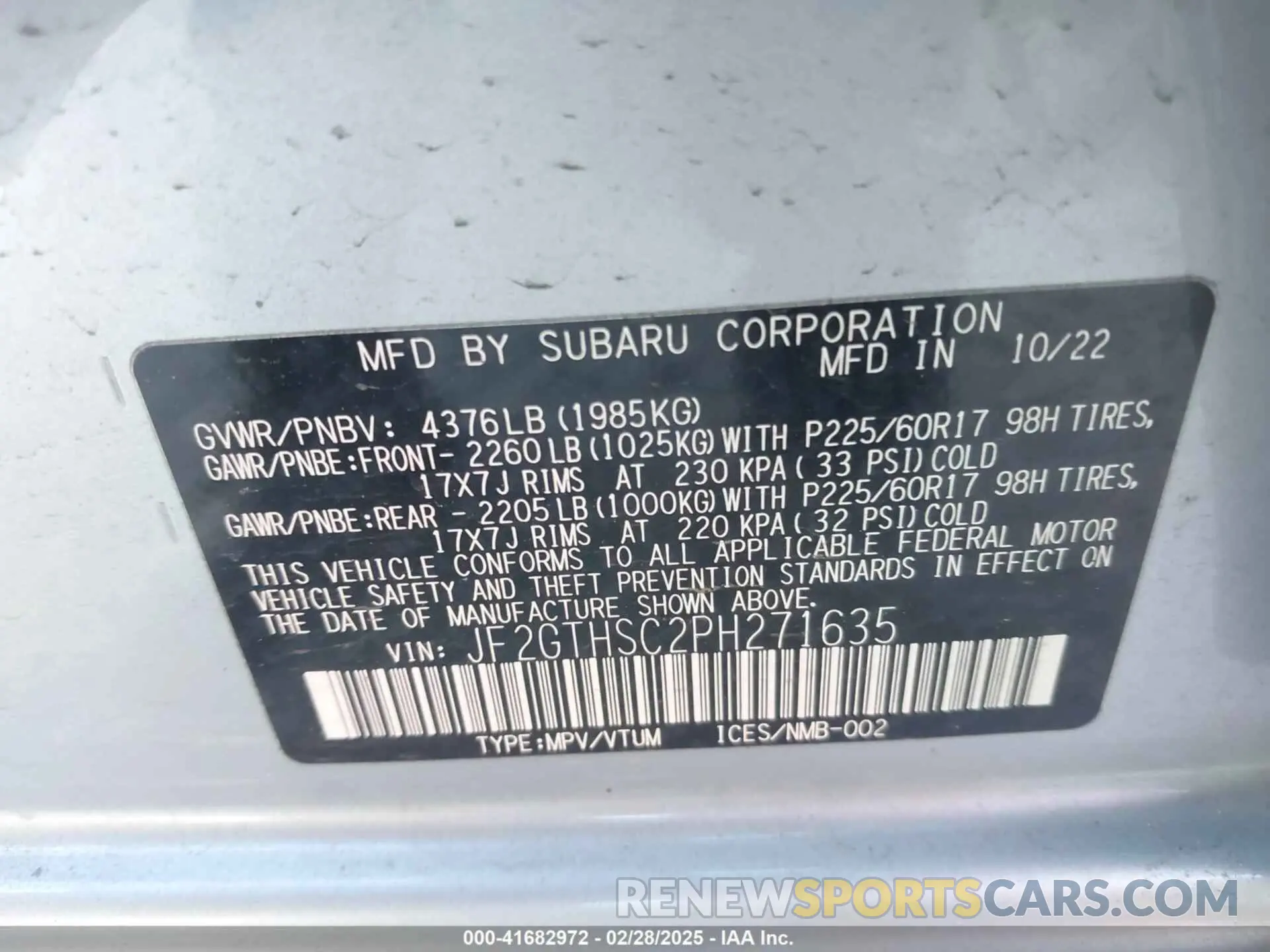 9 Photograph of a damaged car JF2GTHSC2PH271635 SUBARU CROSSTREK 2023