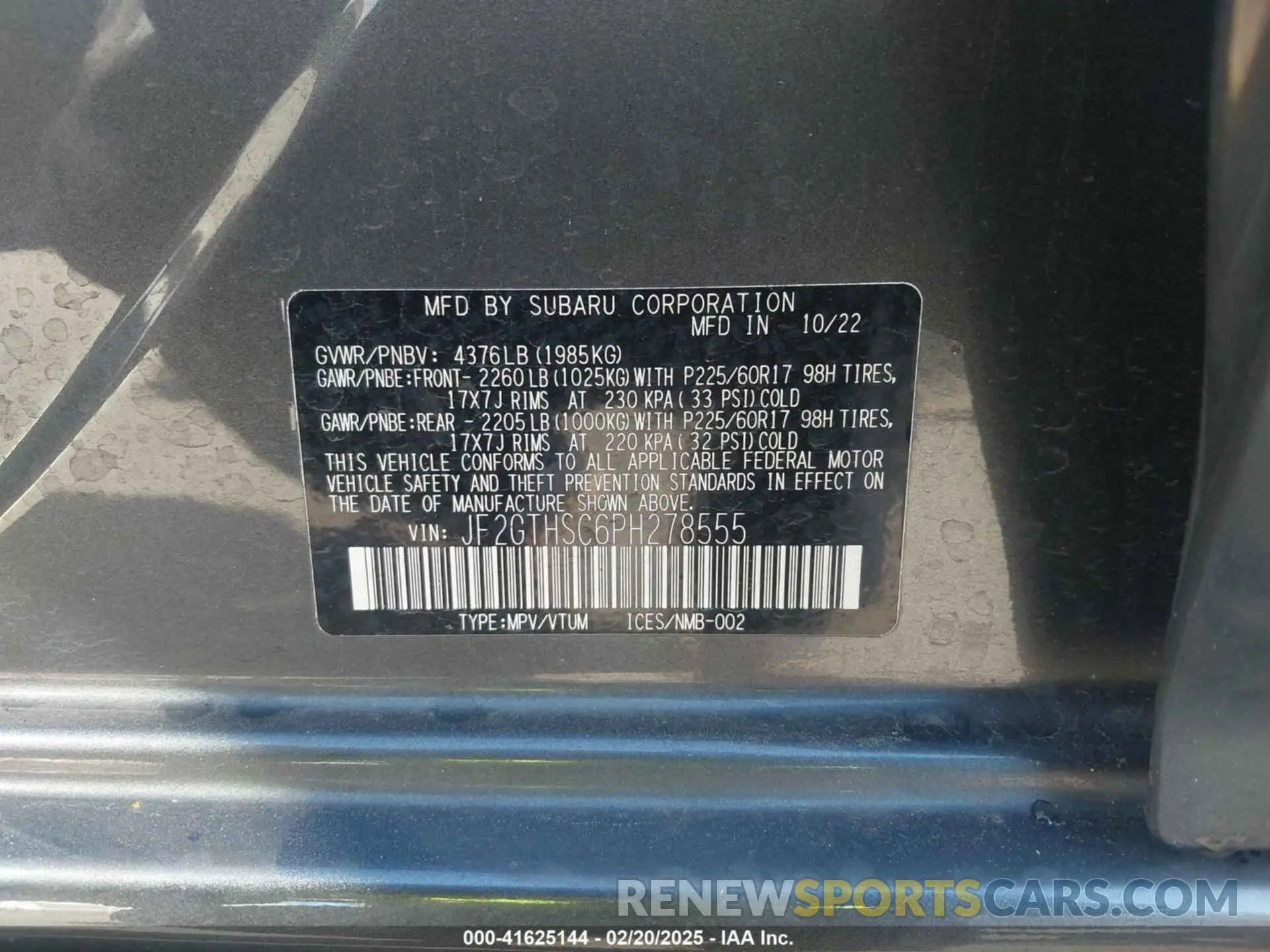 9 Photograph of a damaged car JF2GTHSC6PH278555 SUBARU CROSSTREK 2023