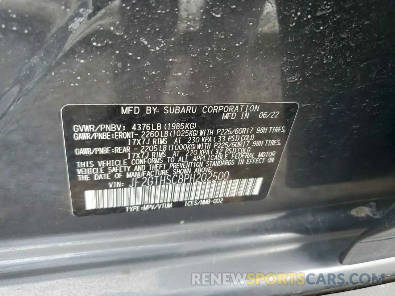 12 Photograph of a damaged car JF2GTHSC8PH202500 SUBARU CROSSTREK 2023