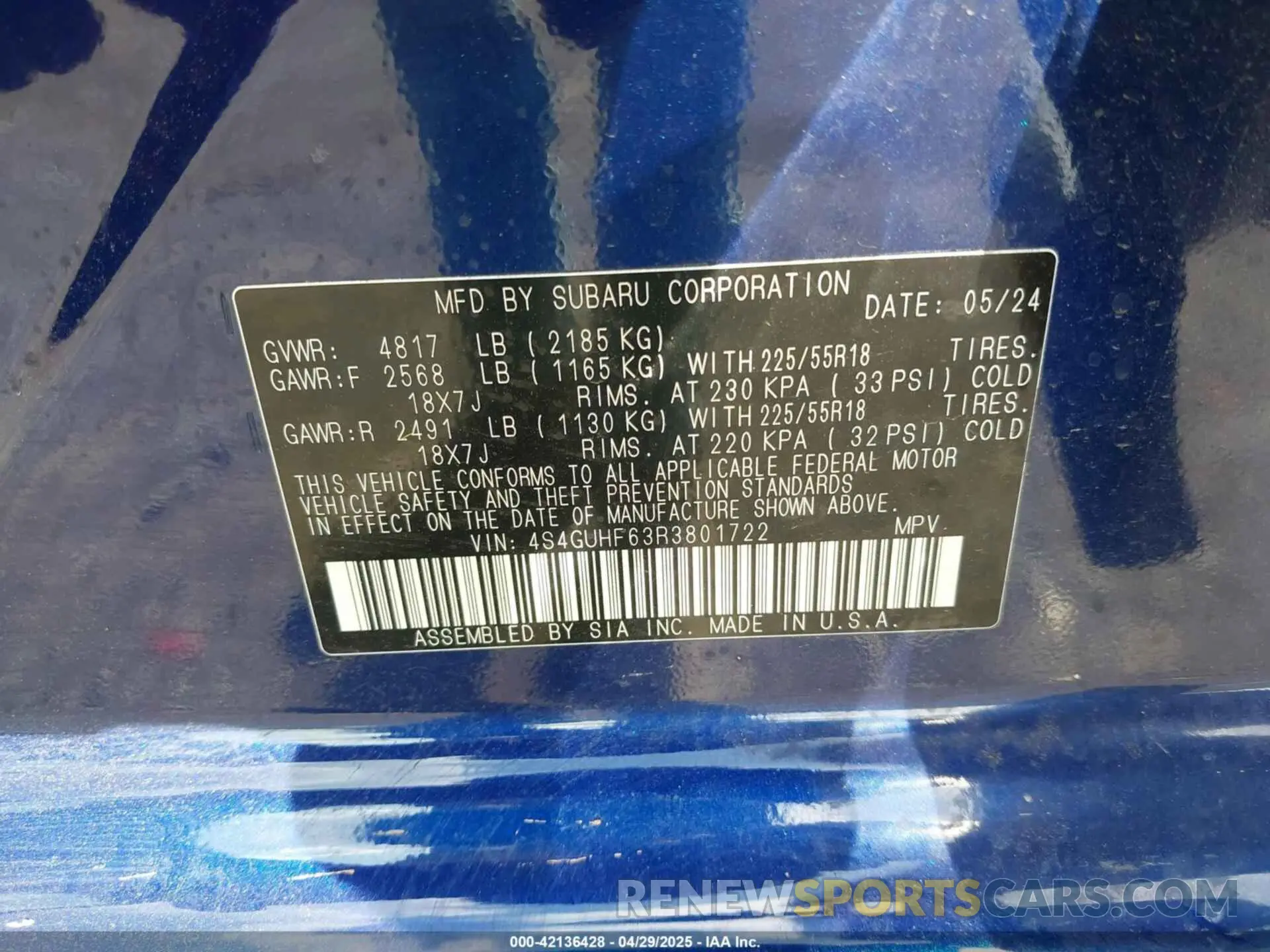 9 Фотография поврежденного автомобиля 4S4GUHF63R3801722 SUBARU CROSSTREK 2024