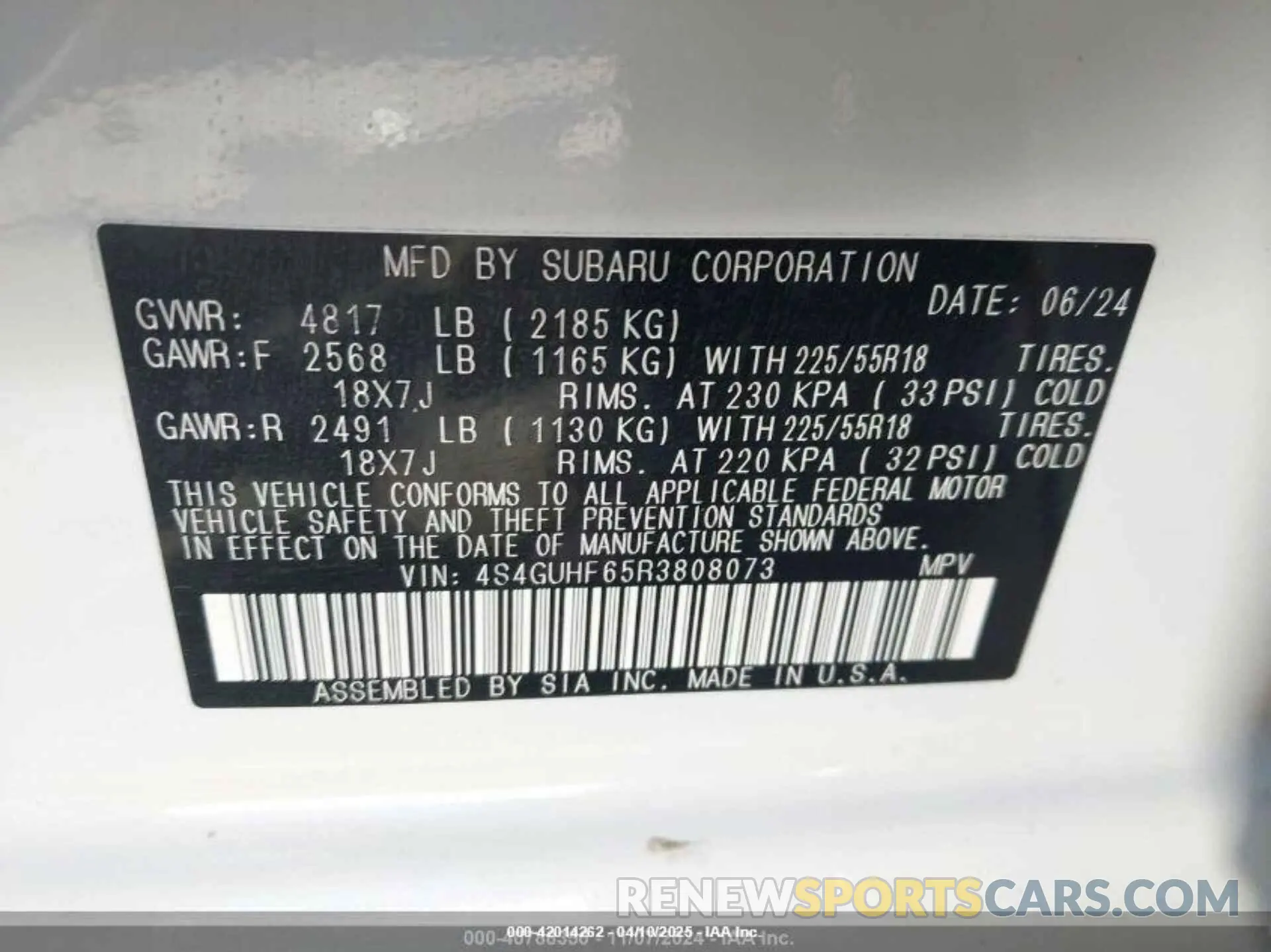 8 Фотография поврежденного автомобиля 4S4GUHF65R3808073 SUBARU CROSSTREK 2024